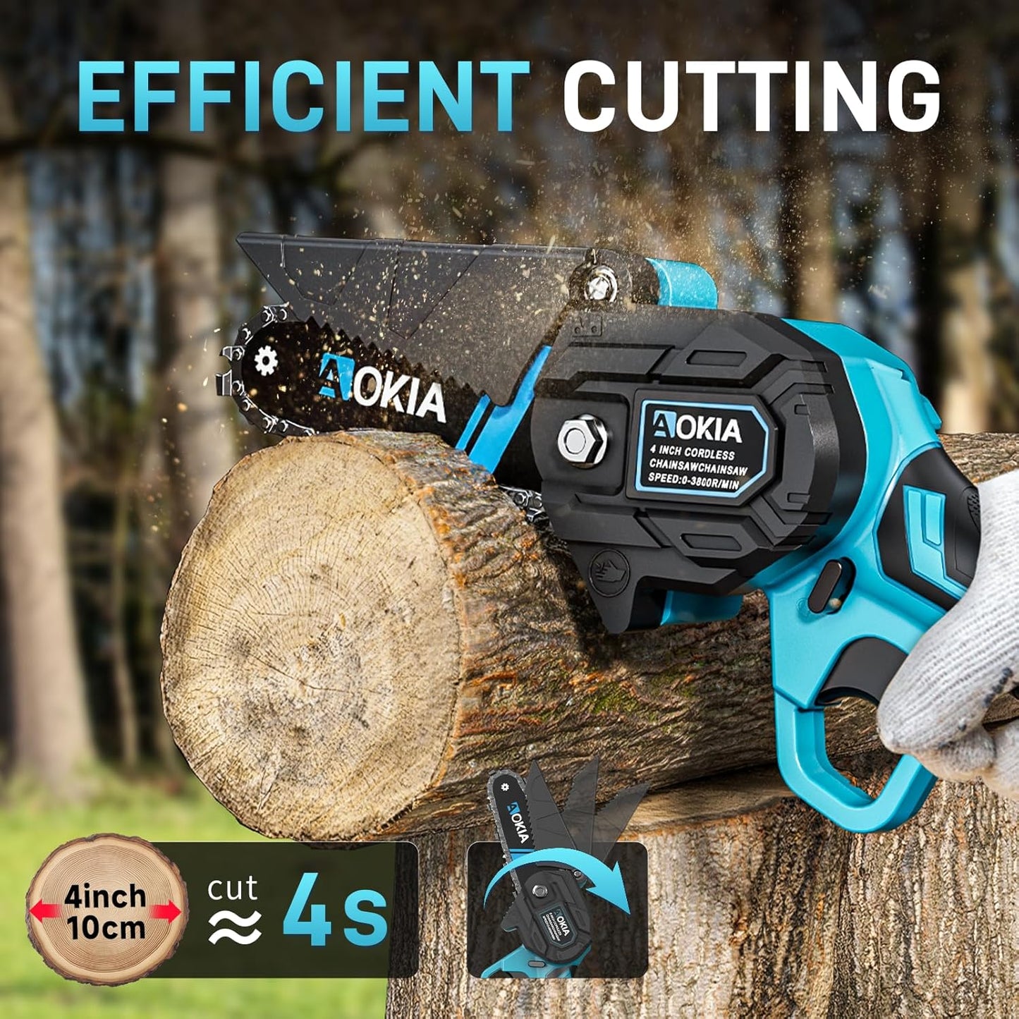 Cordless Mini Chainsaw 21V,4In Electric Chainsaw,Handheld & Portable Power Chain Saw for Tree Trimming Pruning Garden & Yard Work,Battery Chain Saw Gifts for Men Women Dad Blue