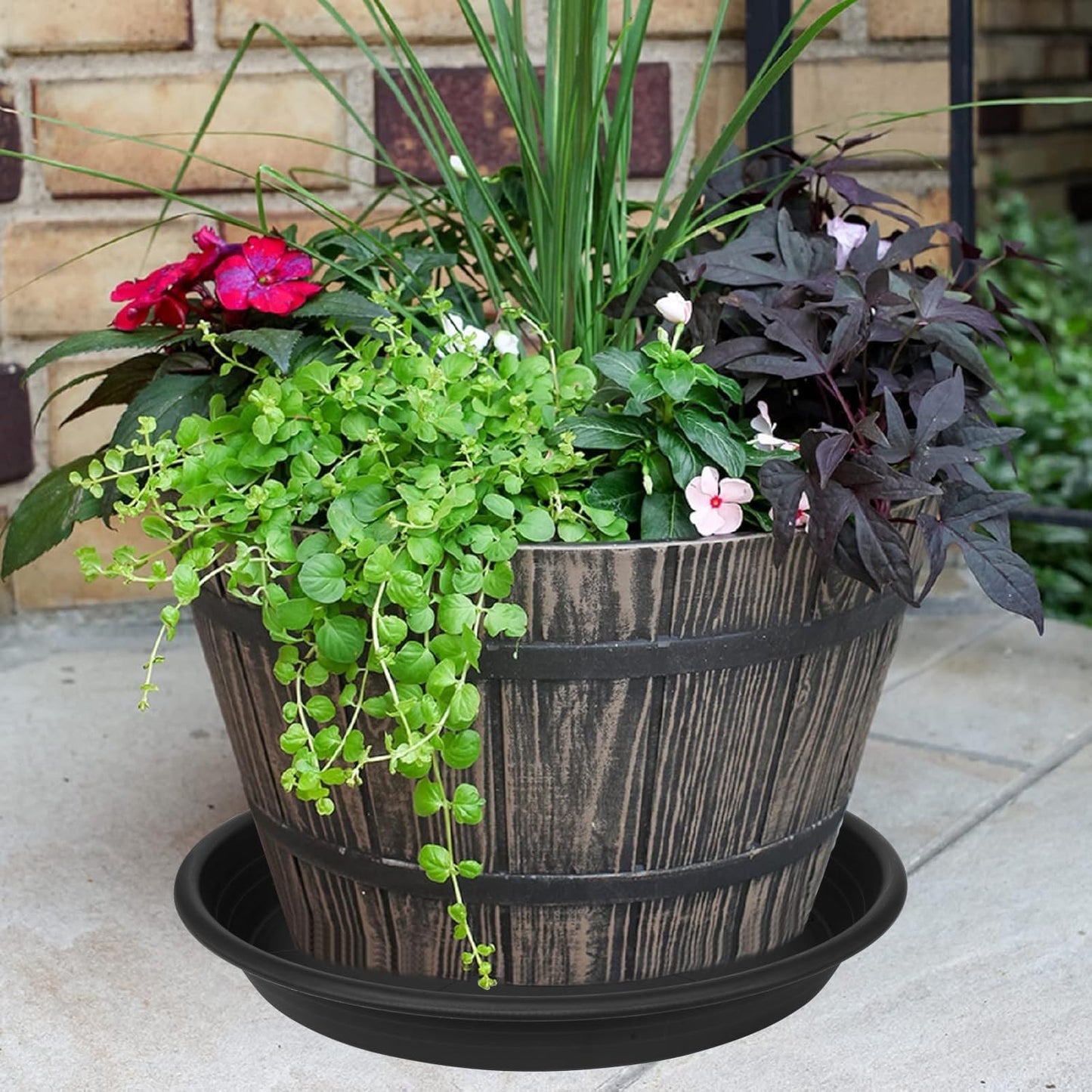 2 Pack of 16 17 inch Plant Saucer, 2.4" Depth Large Plant Tray, Heavy Duty Plant Trays for Indoors no Holes, Bird Bath Bowls, Plastic Pot Tray for Planter 14"/15"/16" (16", Black)