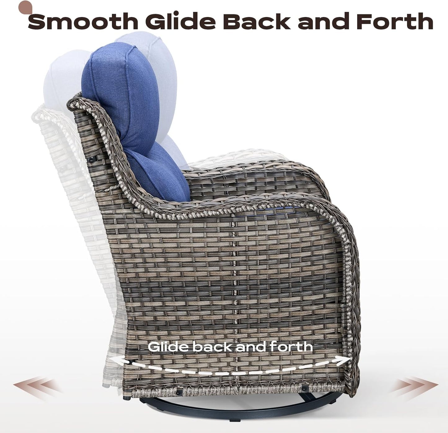 4 Piece Outdoor Patio Swivel Rocker Chairs, Waterproof Wicker, High Back, Deep Seating, Wide Armrest, Upgraded 6 inch Thick Cushions, Ideal for Deck Porch Backyard, Mixed Grey/Blue