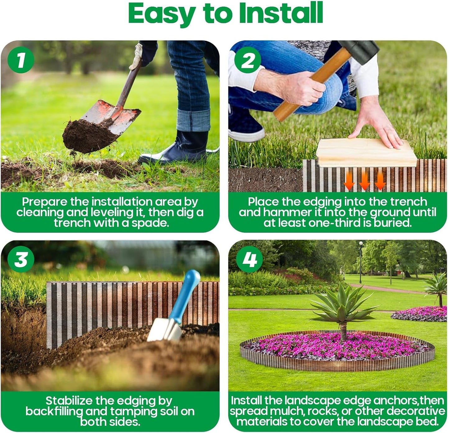 Corrugated Metal Garden Edging, Sturdy Tall Landscape Edging Borders, Perfect DIY for Flower Beds, Lawn and Pathway,Tree Surrounds,Paver Edges (Pre-Rusted, 10"×20FT)