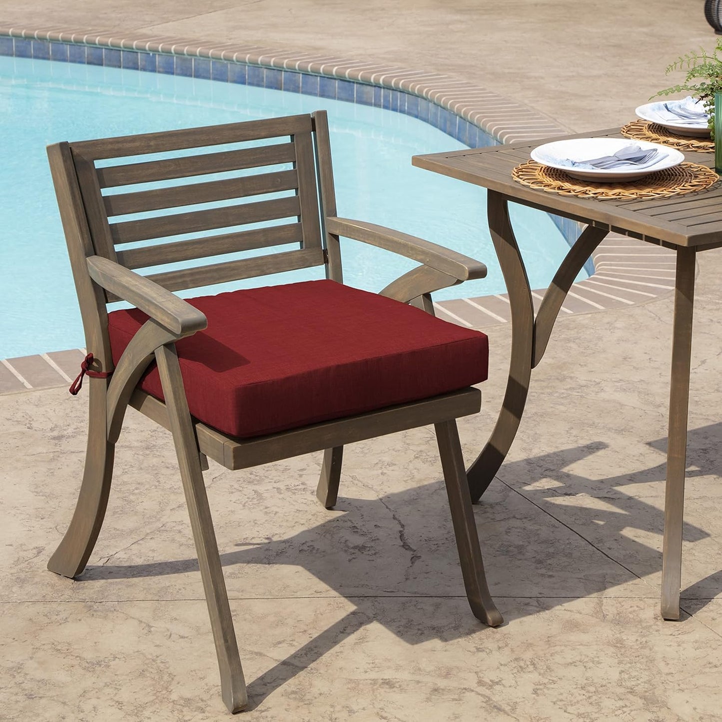 Arden Seat Cushion, 21 x 21, Rain-Proof, Fade Resistant, Cushion for Patio Dining, Adirondack, and Outdoor Chairs Ruby Red Leala