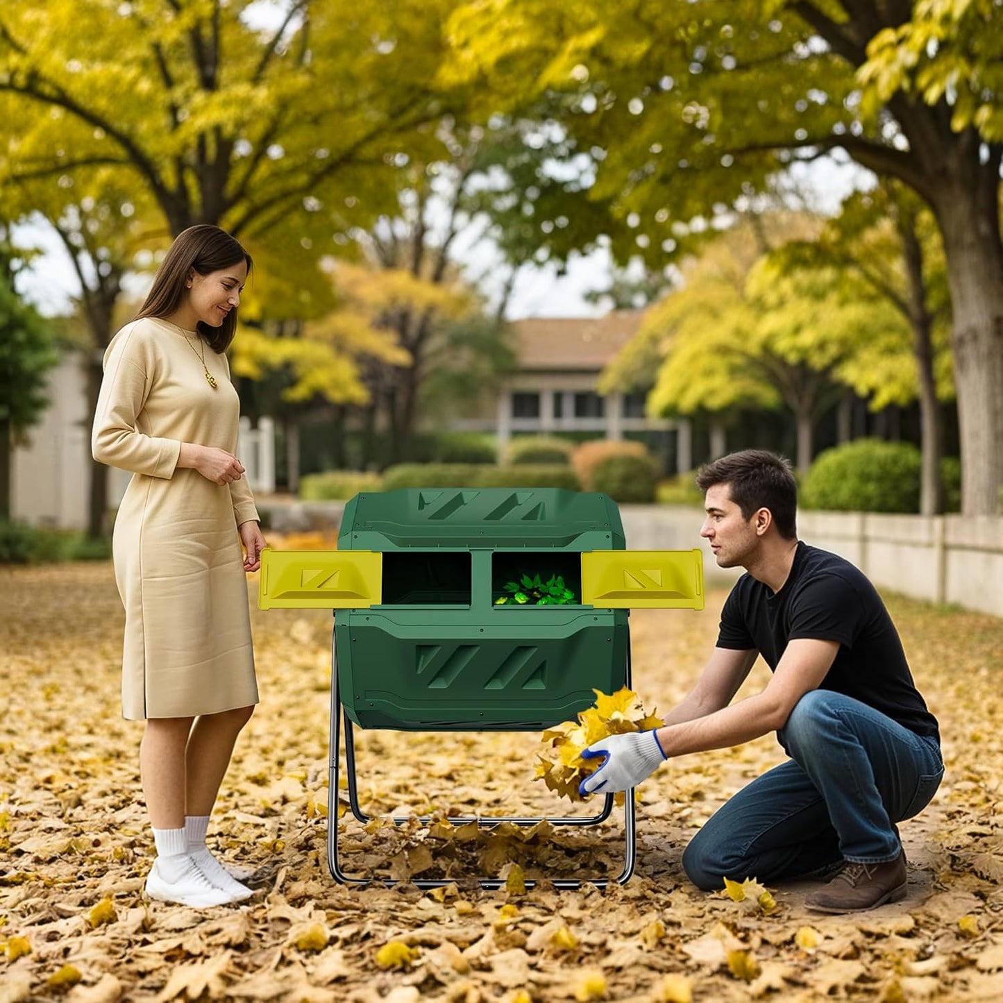 Nouva 43 Gallon Large Composting Tumbler Dual Rotating Chamber Garden Composter Bin Compost Bin with Steel Frame Outdoor Garden Yard,Green