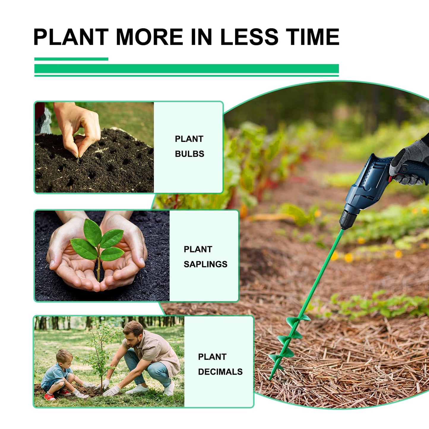 Garden Auger Drill Bit for Planting 1.6x9'',Soil Ground Earth Spiral Drill Bit for 3/8" Hex Drive Drill, Yard Auger Drill Bits for Bulbs Planting, Hole Digger Flowers,Bedding Digging Planter Tool