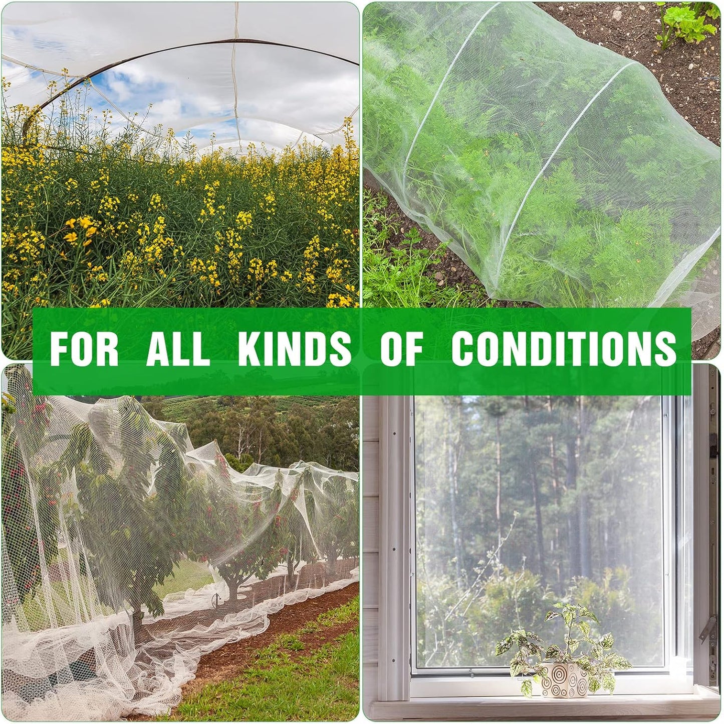 Woanger 10 x 100 FT Garden Netting Ultra Fine Mesh Bird Barrier Insect Netting for Raised Bed Vegetables Fruits Flowers Trees, Plant Row Cover for Garden Greenhouse Patio Protection (White)