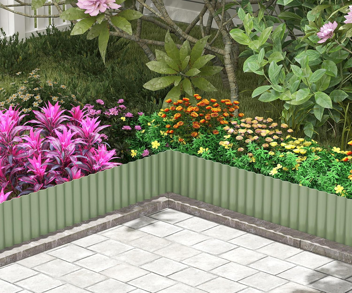 Metal Garden Edging Border, Corrugated Steel Landscaping, DIY for Lawn (Green, 6 Inch x 40FT)