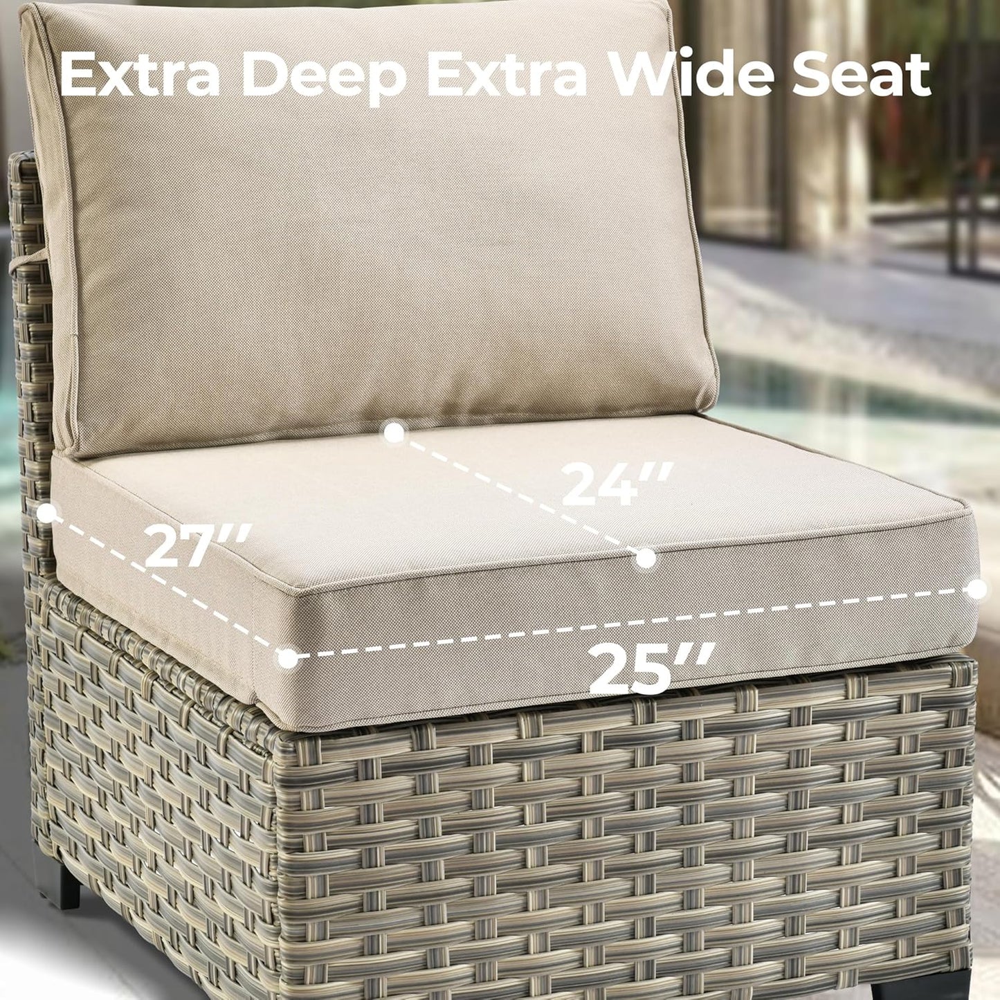 HOOOWOOO Outdoor Sectional Patio Furniture Set,7 Pieces Wicker Conversation Sets,Extra Deep Out Door Sofa Outside Furniture Couch with Ottoman,Beige