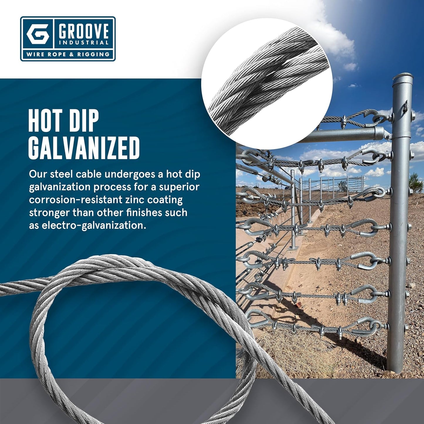 1/8’’ 7x19 Hot Dip Galvanized Aircraft Cable – Steel Wire Rope - 500 Feet
