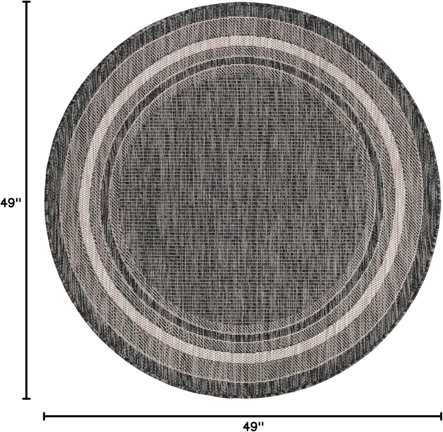 Unique Loom Outdoor Border Collection Area Rug - Soft Border (4' 1" Round, Black/ Ivory)