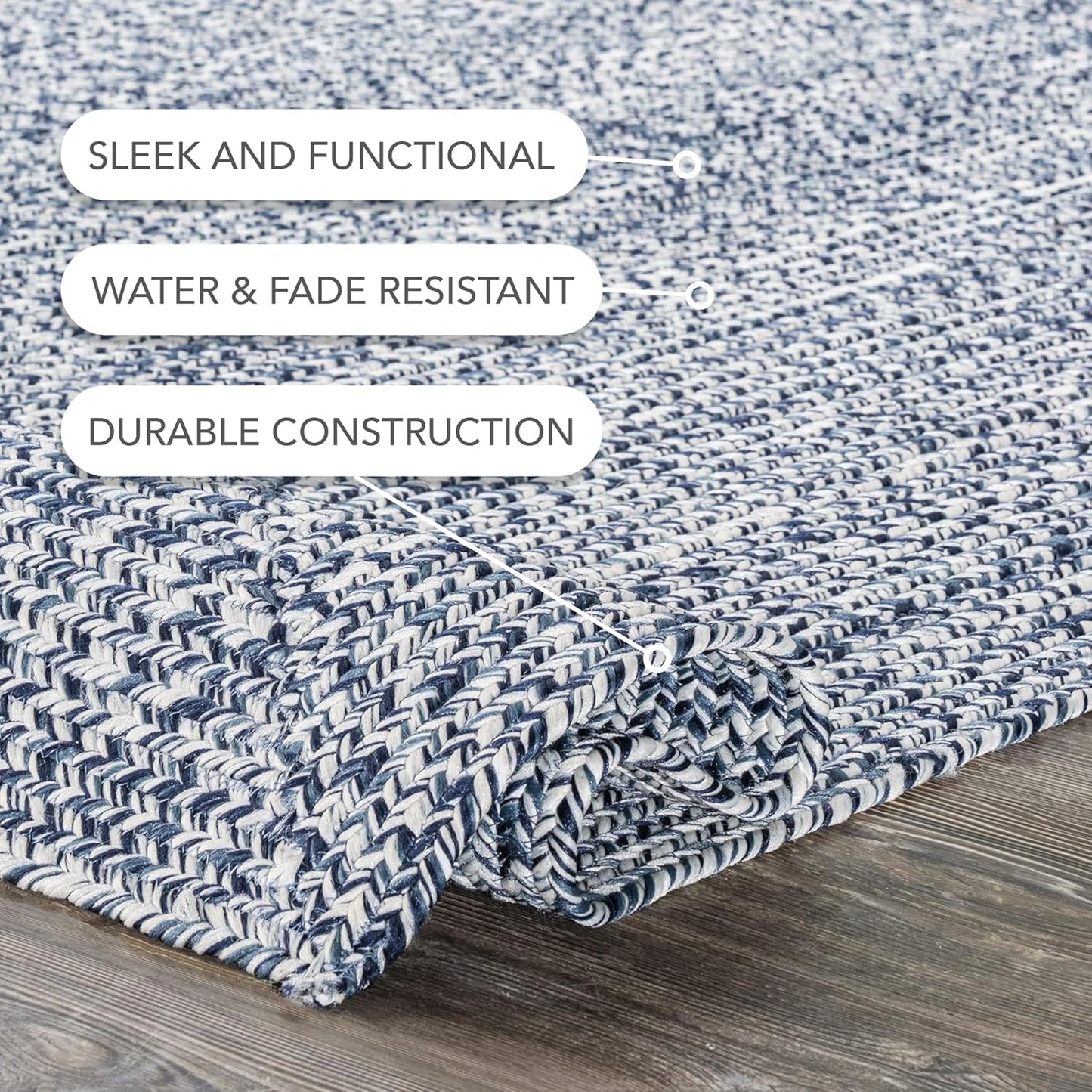nuLOOM 2' x 3' Solid Hand Braided Indoor/Outdoor Area Rug, Pet-Friendly, High Traffic, Weather Resistant, for Patio, Balcony, Bedroom, Living Room, Dining Room, Wynn Navy