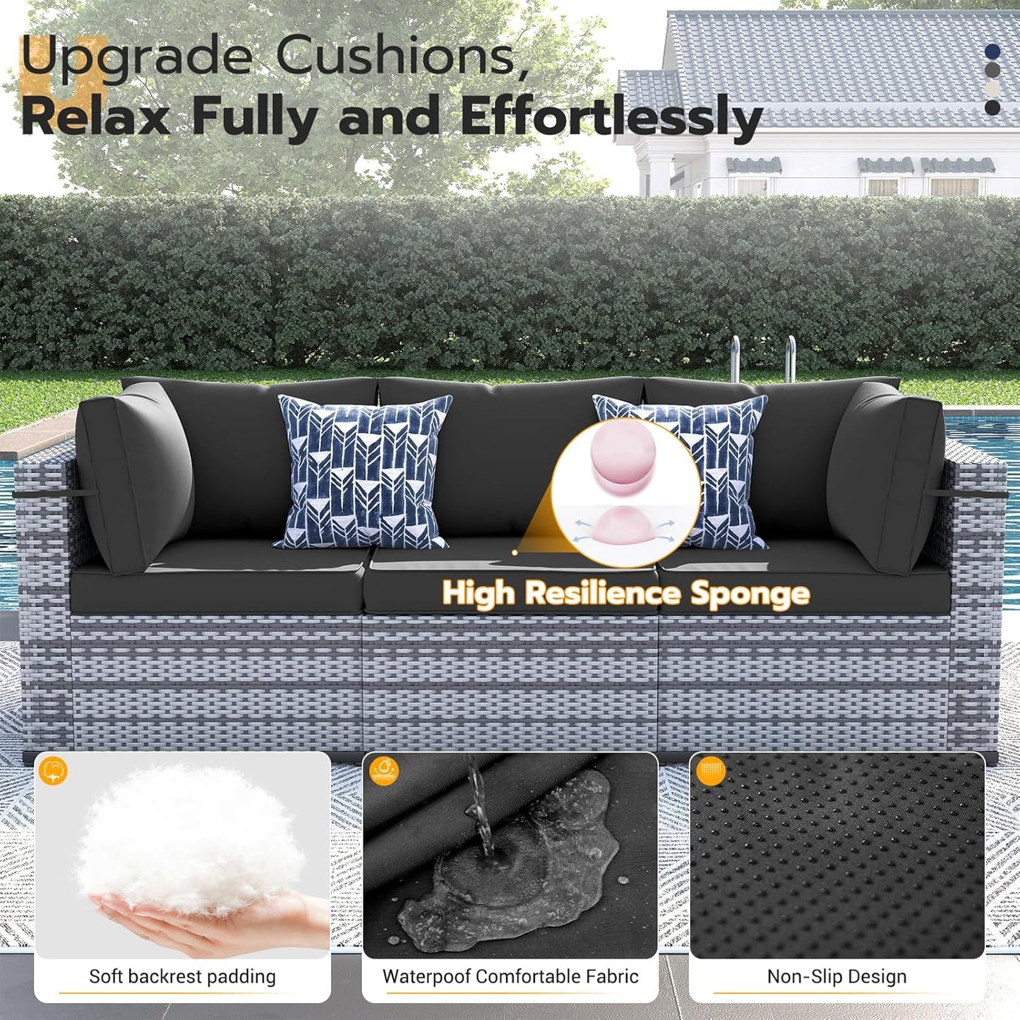 UDPATIO Patio Furniture Set with Fire Pit Table, 8 Piece Outdoor Sectional Modular Sofa, Wicker Outdoor Furniture Conversation Sets with Waterproof Cover for Backyard Deck(Grey/Black)