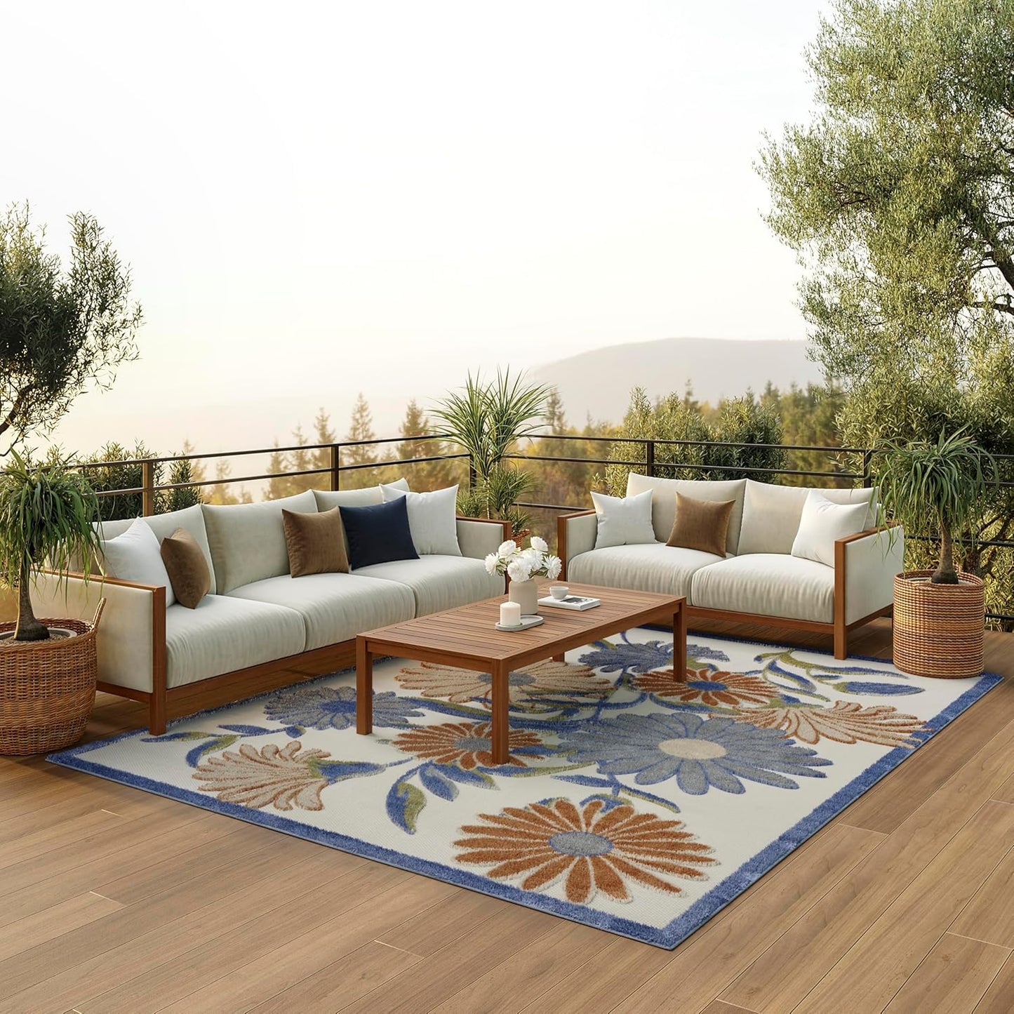 Nourison Home Aloha Beige Multicolor 6' x 9' Area Rug - Easy Cleaning, Non Shedding, Bed Room, Living Room, Dining Room, Kitchen (6' x 9')