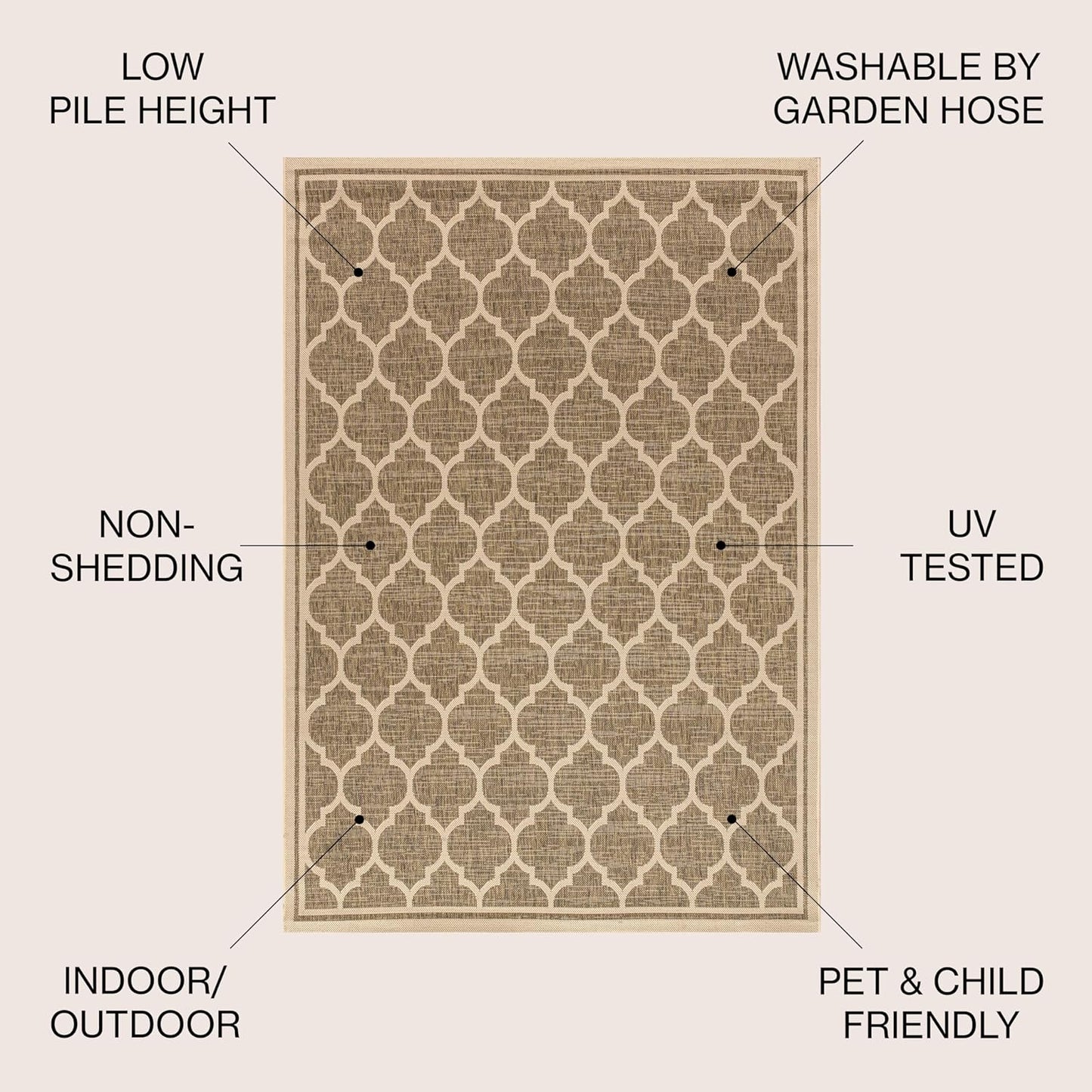 Eyely BMS109A-14 Santa Monica Trebol Moroccan Trellis Textured Weave, Pet Friendly, Non-Shedding, Stain Resistant, Easy-Cleaning, Brown/Beige, 10 ft. x 14 ft., Indoor/Outdoor, Area Rug