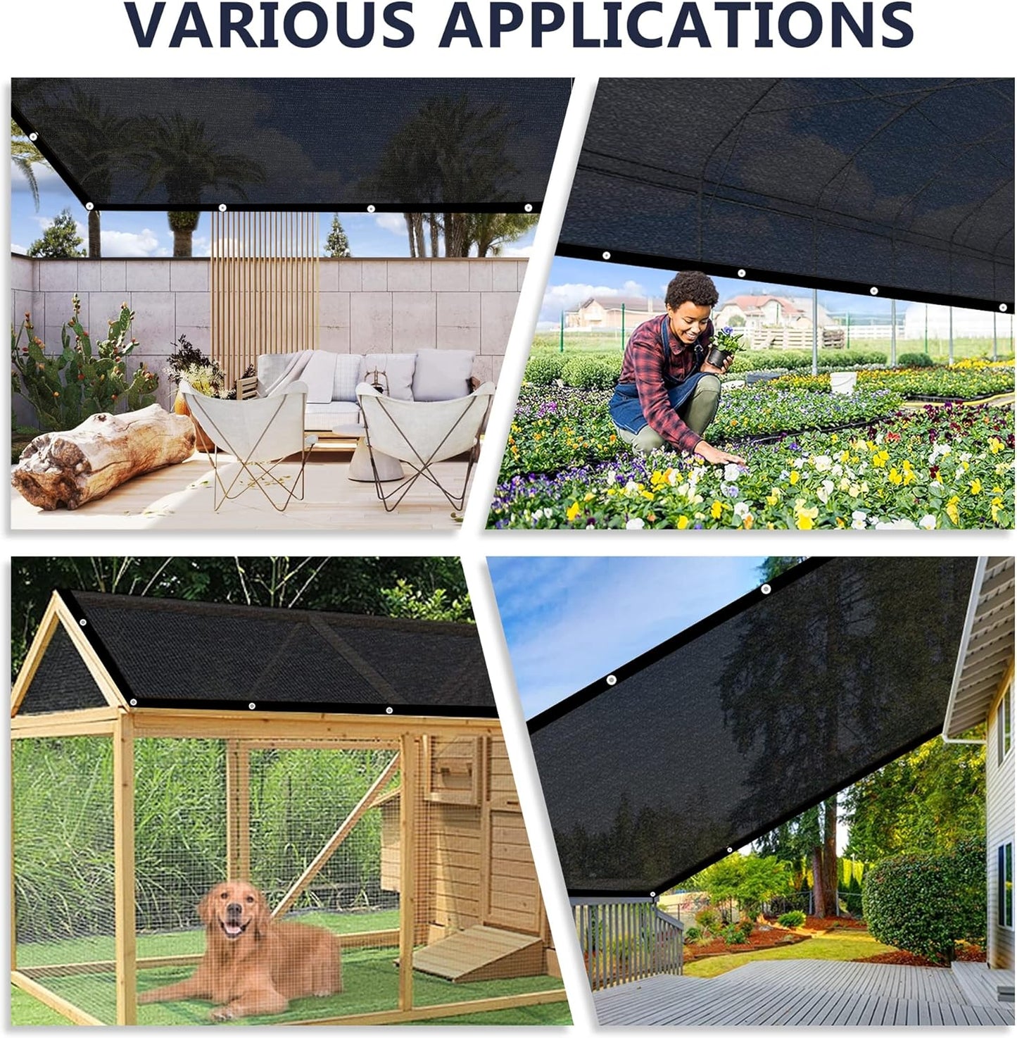 VICLLAX 50% Shade Cloth, 8x8FT Durable Black Mesh Trap with Every 3 FT Grommet, Sun Shade Fabric Netting for for Plants Cover, Greenhouse, Chicken Coop, Barn Kennel, Garden Patio