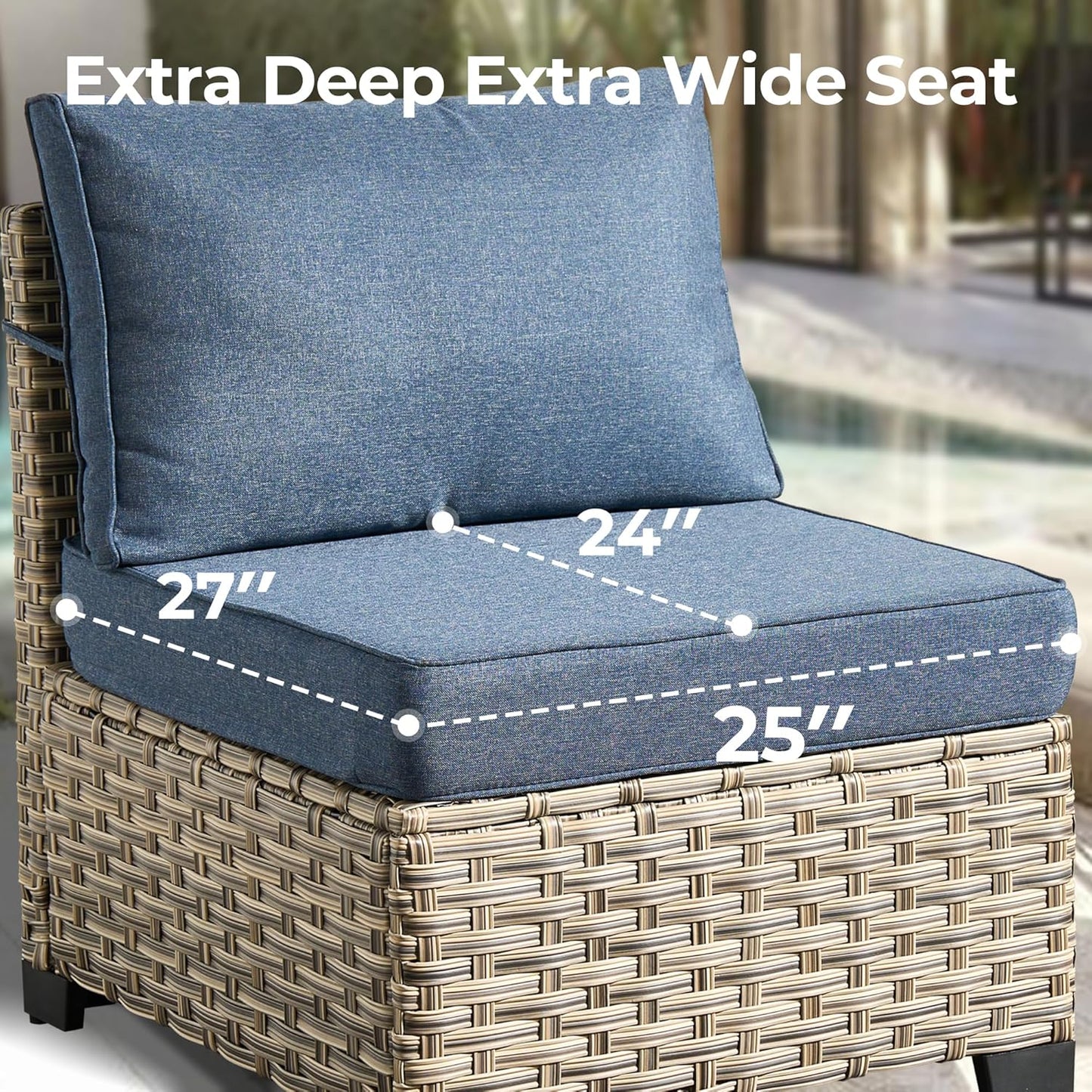 HOOOWOOO Outdoor Sectional Patio Furniture Set with Fire Pit Table,15 Pieces Wicker Conversation Sets L Shaped Couch,Extra Deep Out Door Sofa Outside Furniture with Swivel Chairs Ottoman,Denim Blue