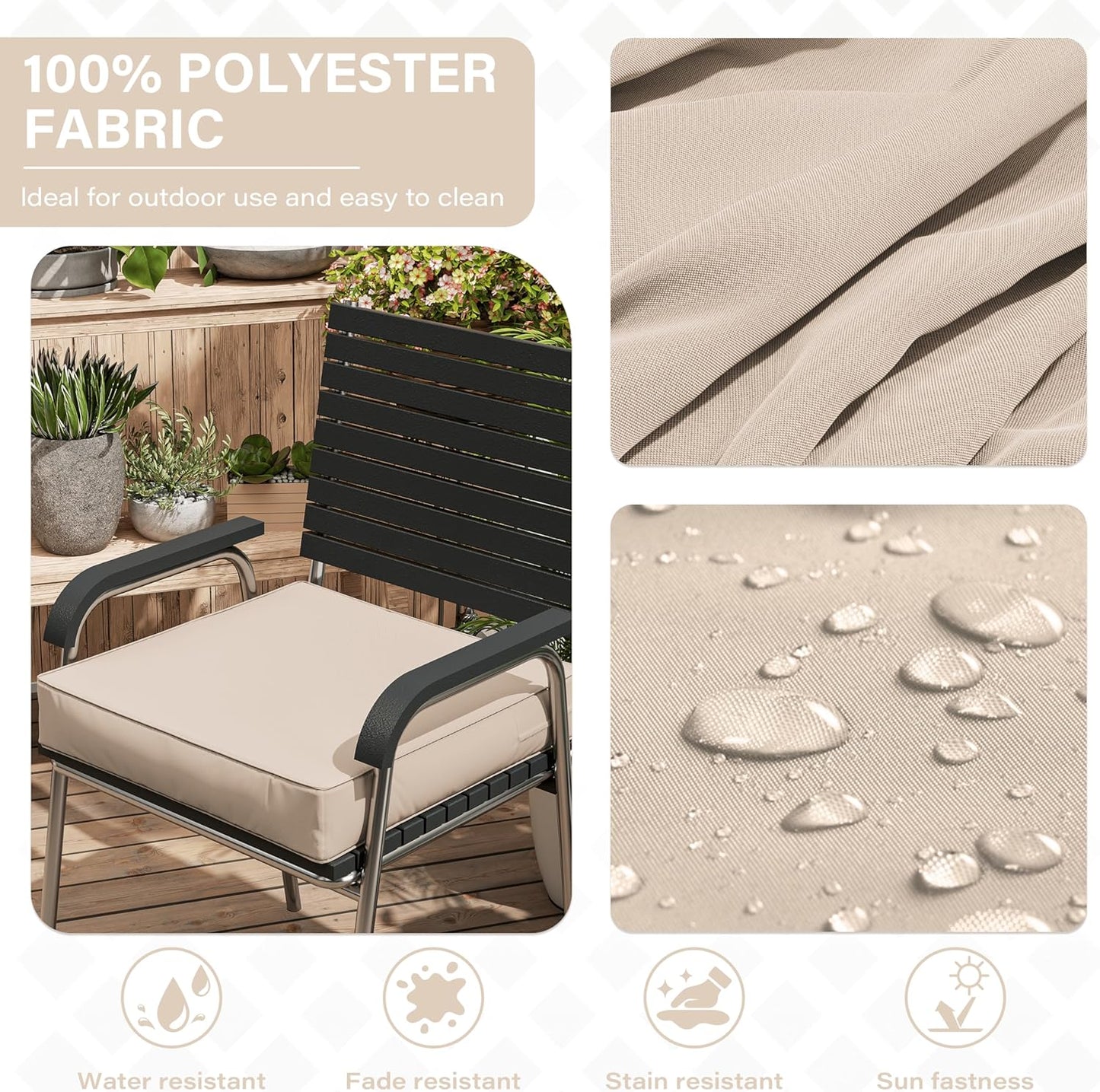Patio Chair Cushions 19 X 19 X 4 Inch Waterproof Outdoor Seat Cushions for Patio Furniture, Outdoor Sofa Couch Pads with Ties & Handle, Set of 2, Sand