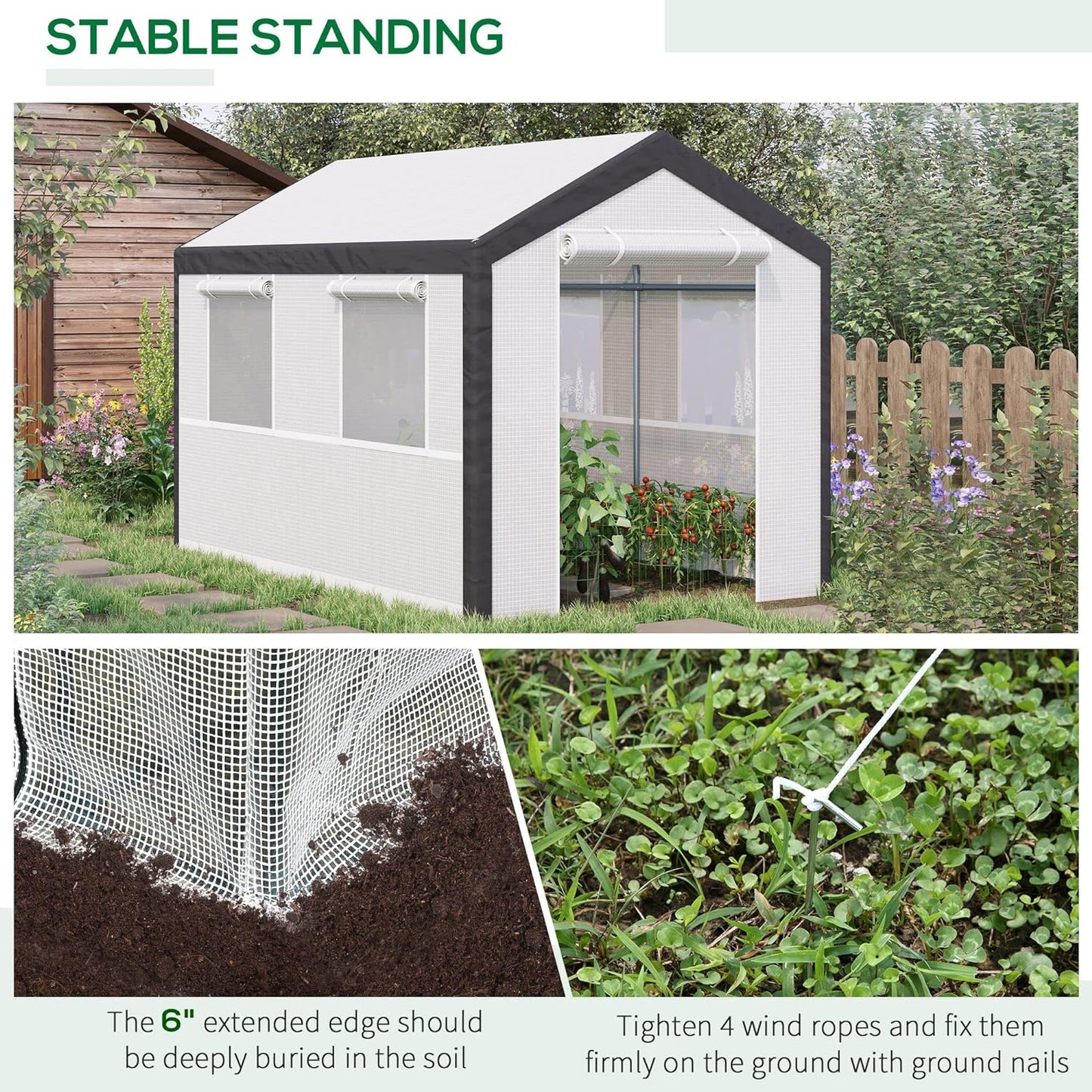 Outsunny 10' x 7' x 7' Greenhouse, Walk-in Outdoor Tunnel Green House with PE Cover, Steel Frame, 2 Roll-Up Zipper Doors & 4 Windows for Flowers, Vegetables, Tropical Plants, White