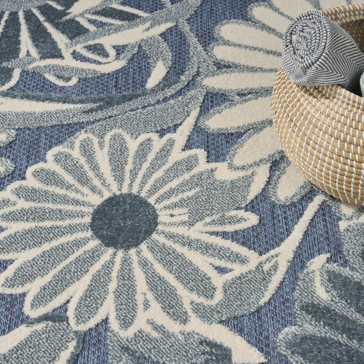 Nourison Aloha Blue 7'10" x 10'6" Area Rug - Easy Clean, Non Shedding, Bed Room, Living Room, Dining Room, Kitchen (8' x 11')
