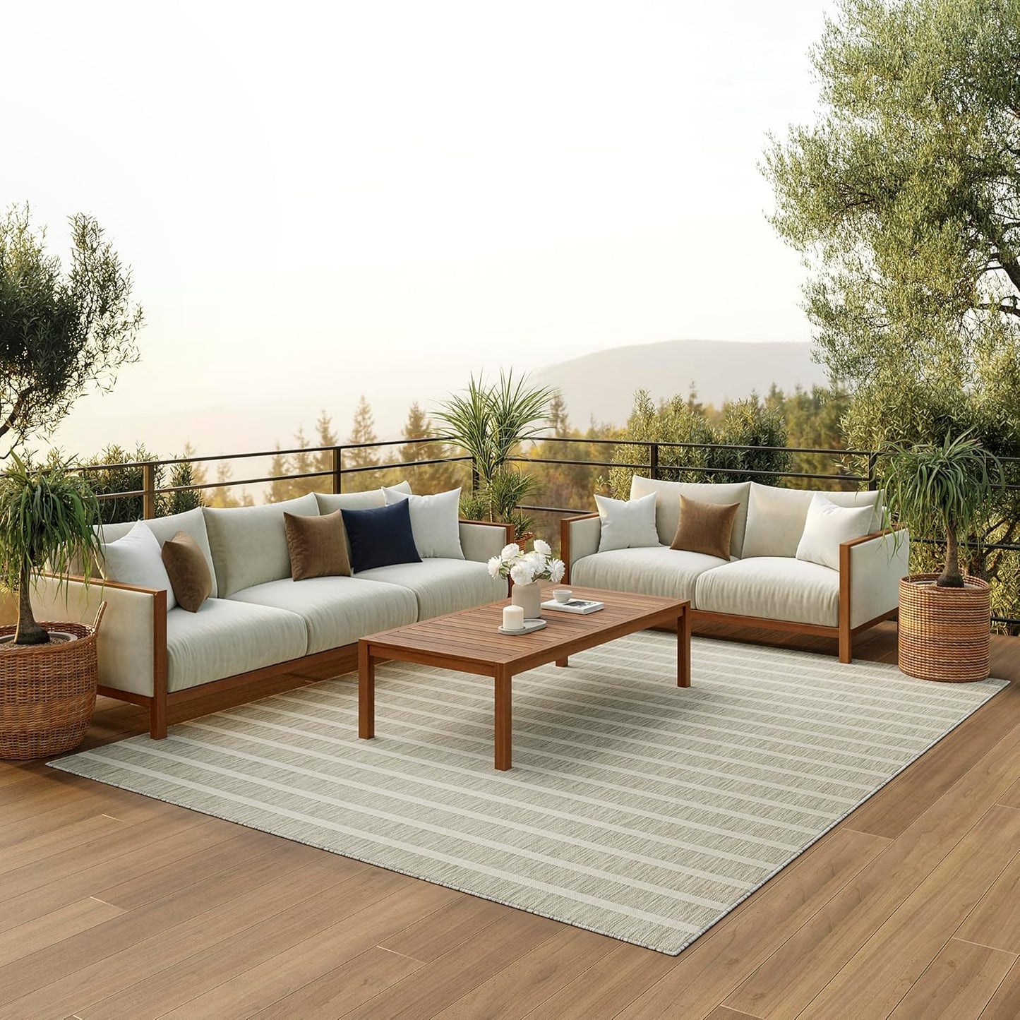 Nourison Home Positano Indoor/Outdoor Grey Ivory 9' x 12' Area Rug, Easy Cleaning, Non Shedding, Bed Room, Living Room, Dining Room, Backyard, Deck, Patio (9x12)
