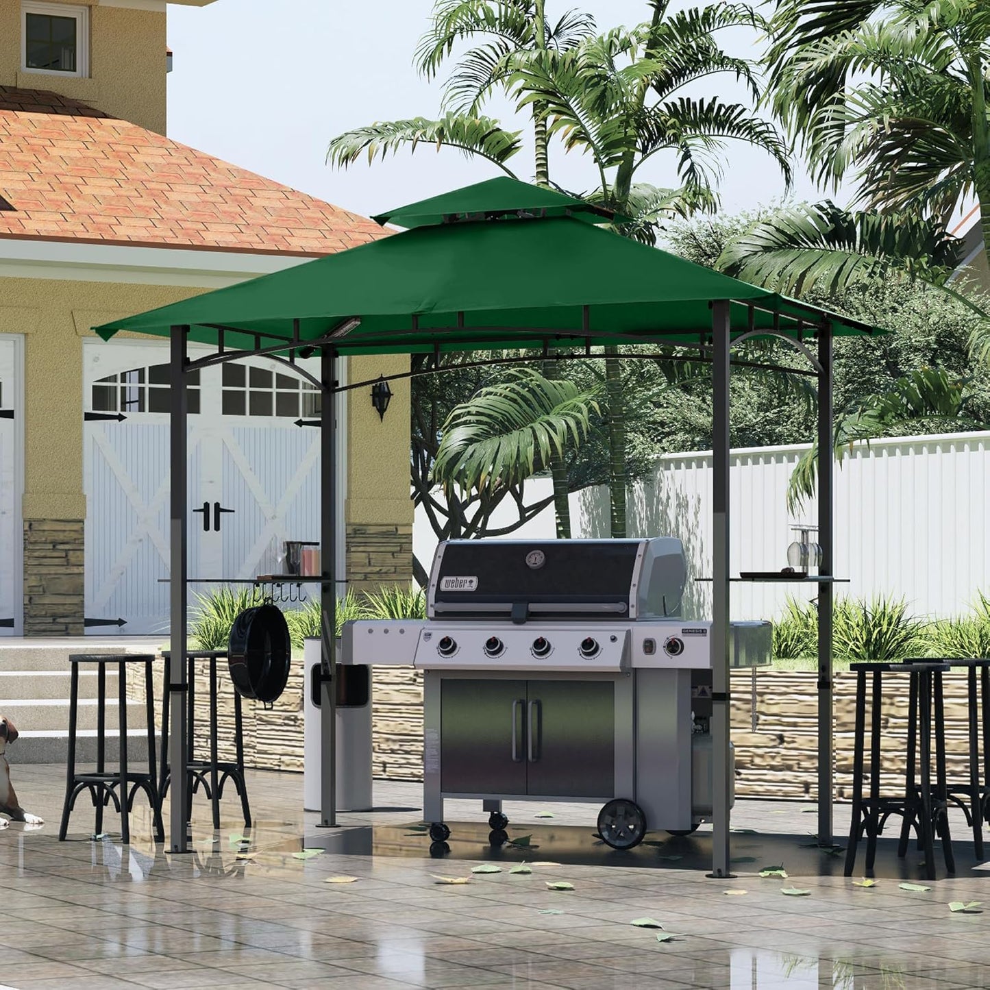 MASTERCANOPY 8 x 5 Grill Gazebo Outdoor BBQ Gazebo Canopy with 2 LED Lights (Forest Green)