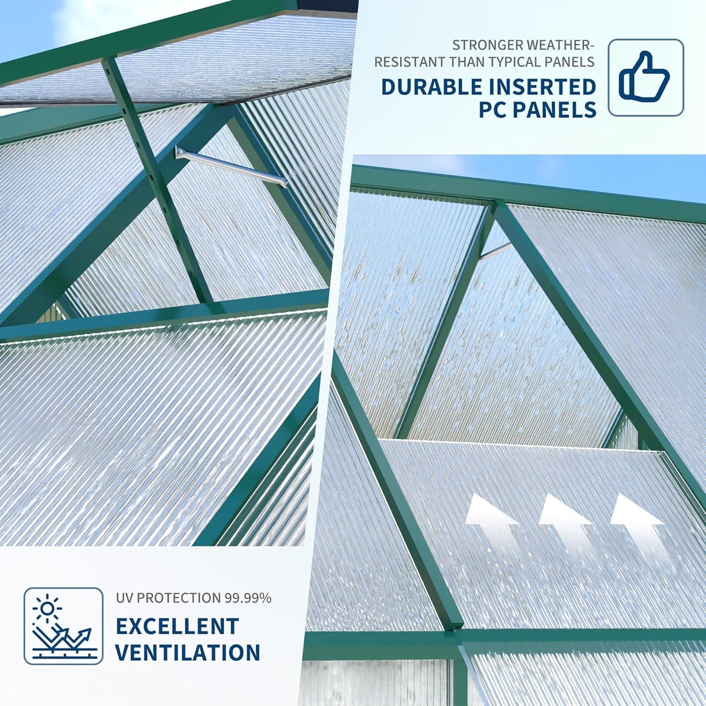 6'X7' Aluminum-Framed Polycarbonate Greenhouse, Heavy Duty Polycarbonate Greenhouse with Quick Setup Structure and Roof Vent, Large Enhanced Aluminum Greenhouses Kit for Outdoors