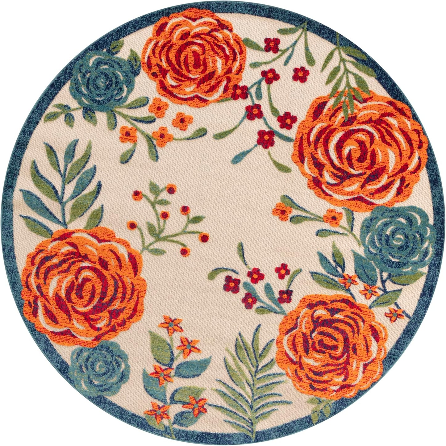 Nourison Home Aloha Indoor/Outdoor Ivory Multicolor 7'10" x Round Area Rug, Easy-Cleaning, Non Shedding, Bed Room, Living Room, Dining Room, Backyard, Deck, Patio (8 Round)