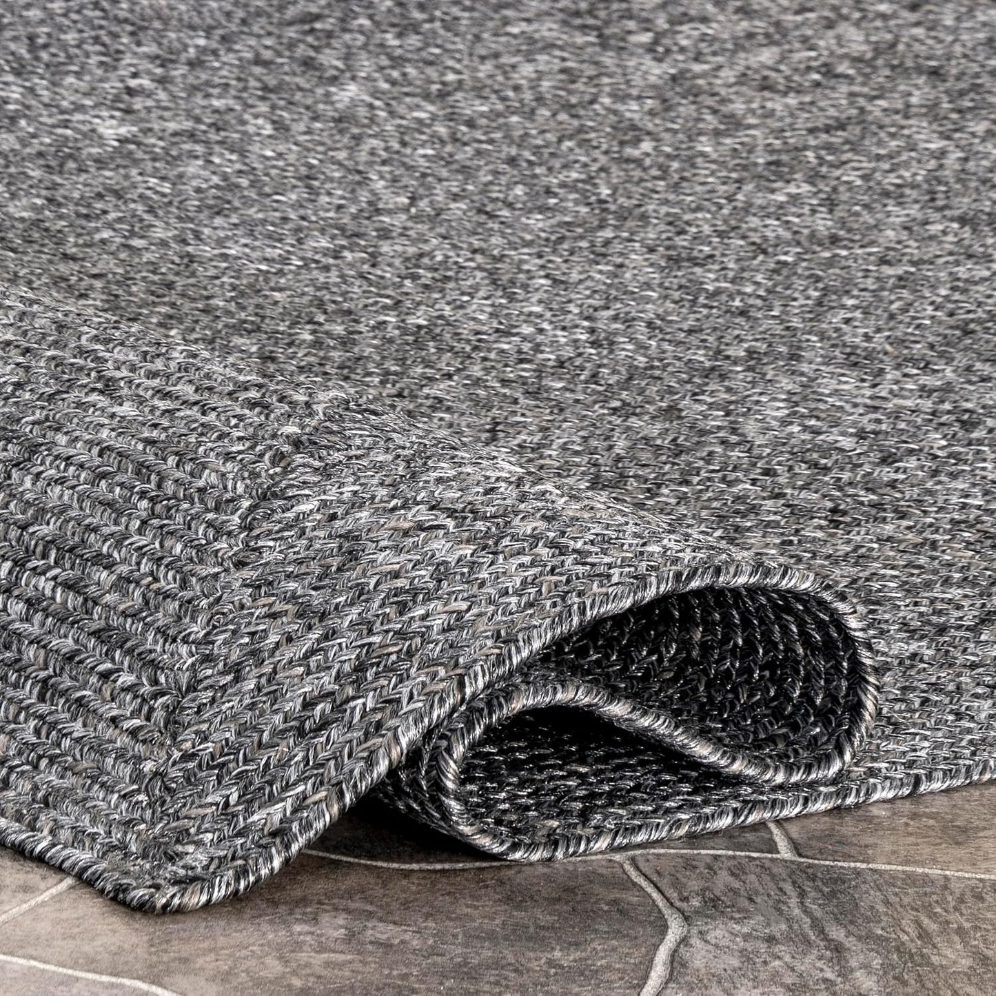 nuLOOM 2' x 10' Solid Hand Braided Indoor/Outdoor Area Rug, Pet-Friendly, High Traffic, Weather Resistant, for Patio, Balcony, Bedroom, Living, Dining Room, Wynn Charcoal