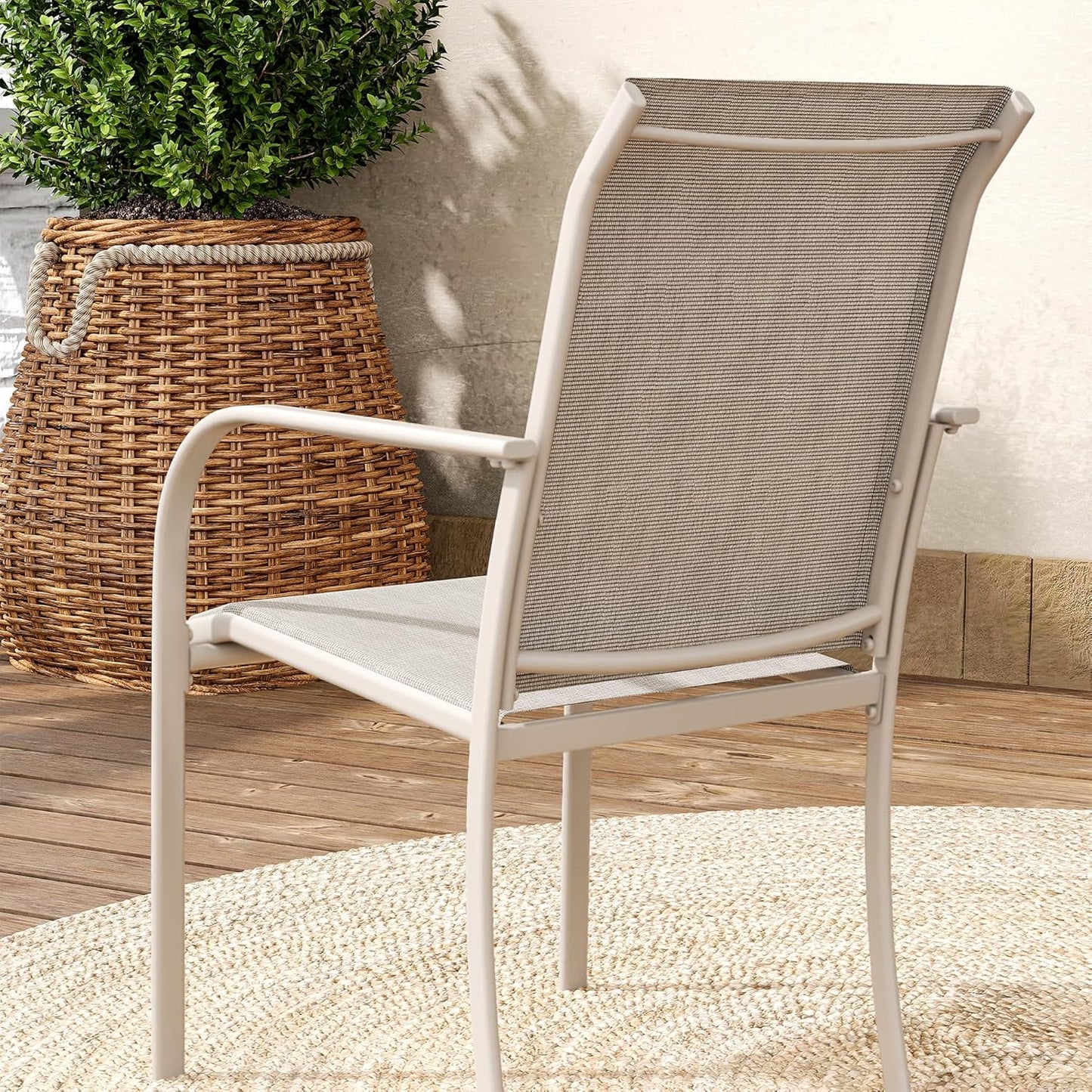 VICLLAX 11 Pieces Patio Dining Set for 10, Outdoor Furniture Set Includes 60" Round Outdoor Table and 10 Lawn Stackable Chairs, Sandshell Color Tabletop and Fabric