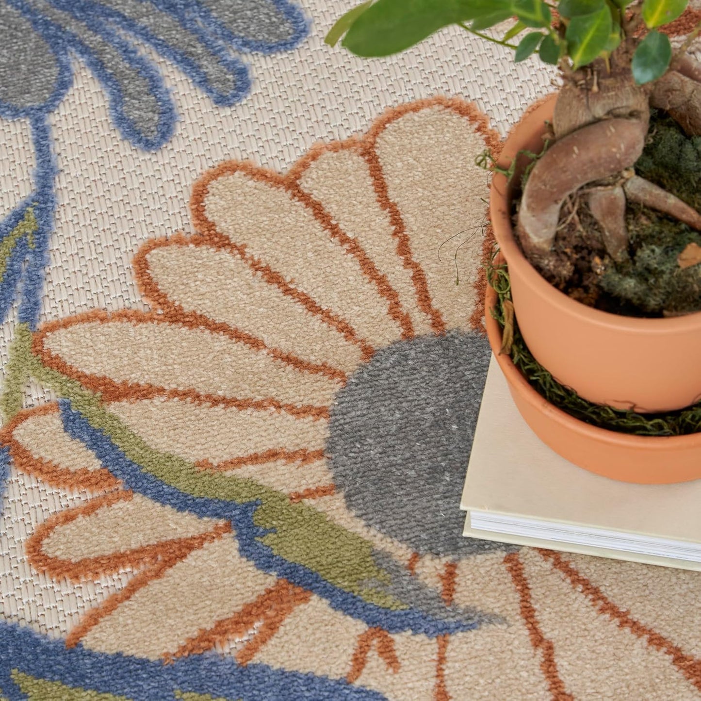 Nourison Home Aloha Beige Multicolor 3'6" x 5'6" Area Rug - Easy Cleaning, Non Shedding, Bed Room, Living Room, Dining Room, Kitchen (4' x 6')