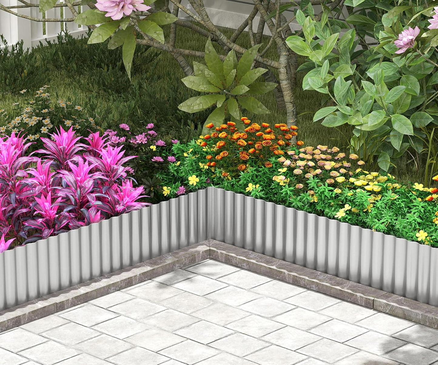 Metal Garden Edging Border, Corrugated Steel Landscaping, DIY for Lawn (Silver, 6 Inch x 10FT)