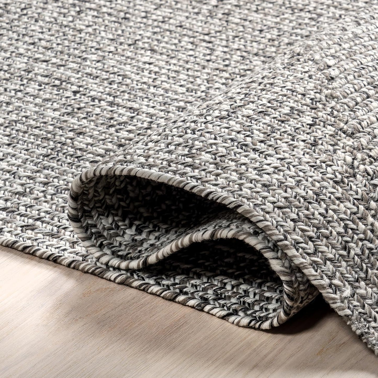 nuLOOM 6' Square Solid Hand Braided Indoor/Outdoor Area Rug, Pet-Friendly, High Traffic, Weather Resistant, for Patio, Balcony, Bedroom, Living, Dining Room, Wynn Salt and Pepper