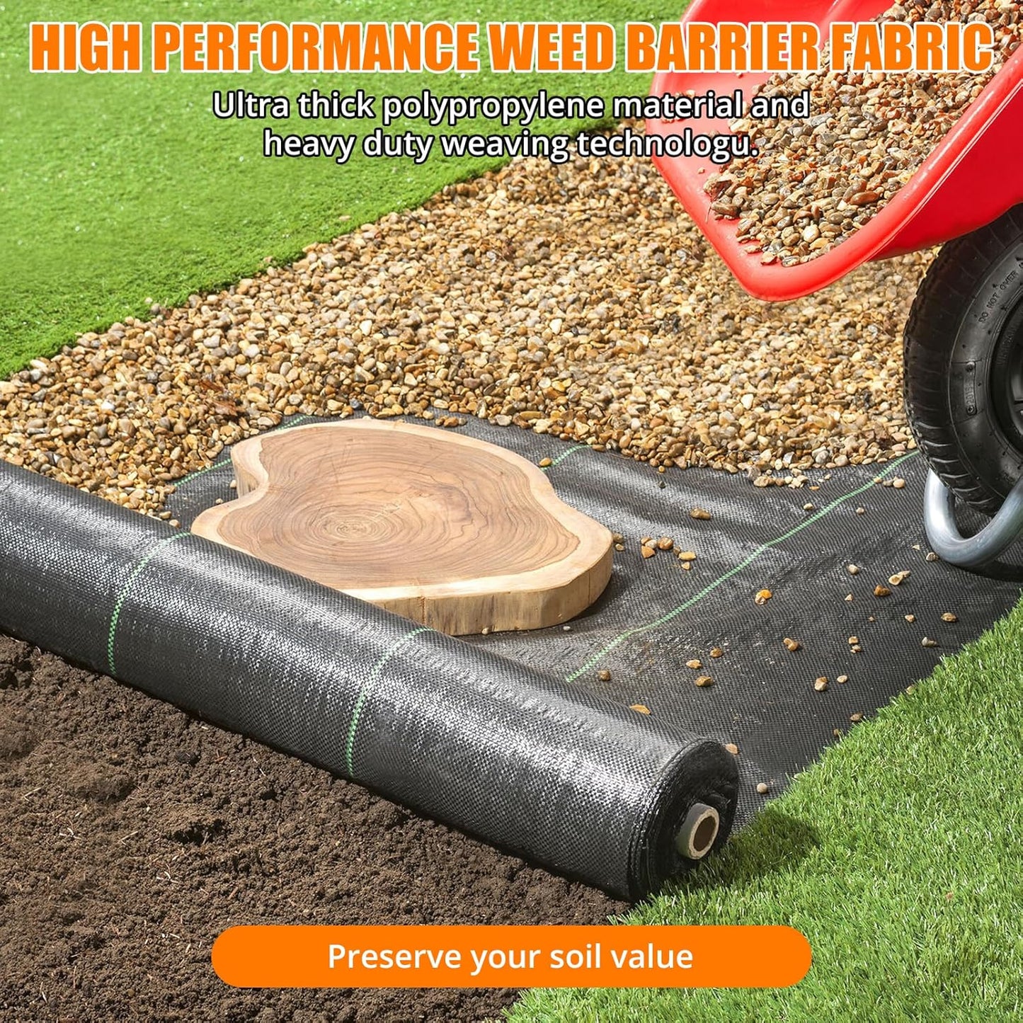 Towallmark Weed Barrier Landscape Fabric 3FTx300FT, Heavy Duty 3.2O Weed Block Gardening Ground Cover Mat, Weed Control Garden Cloth, Woven Geotextile Fabric for Underlayment, Driveway Fabric