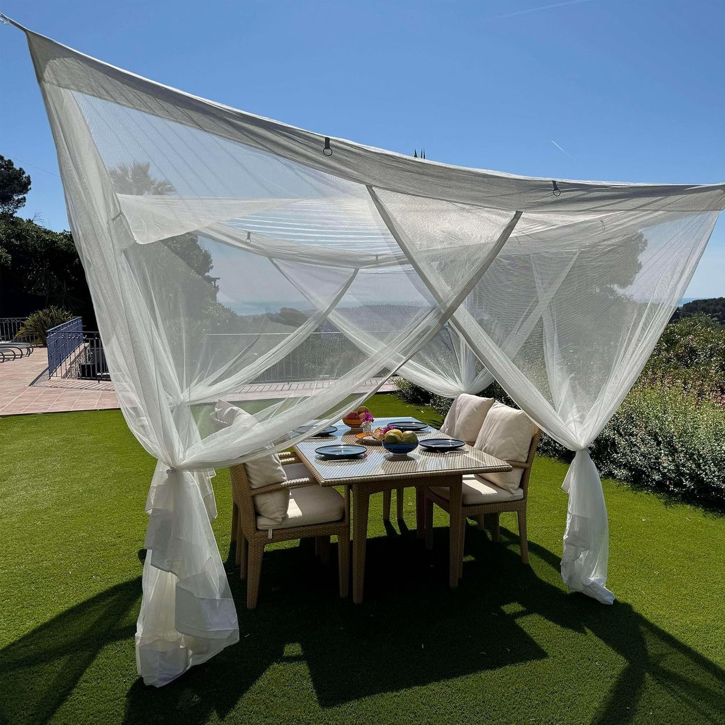 Mosquito Net for Patio 10 x 10 FT | Very Large Sizes & Fabric Designed for Outdoors | Insect House Screen Netting for Gazebo, Porch & Garden Terrace | White Outside Canopy Bug Protection