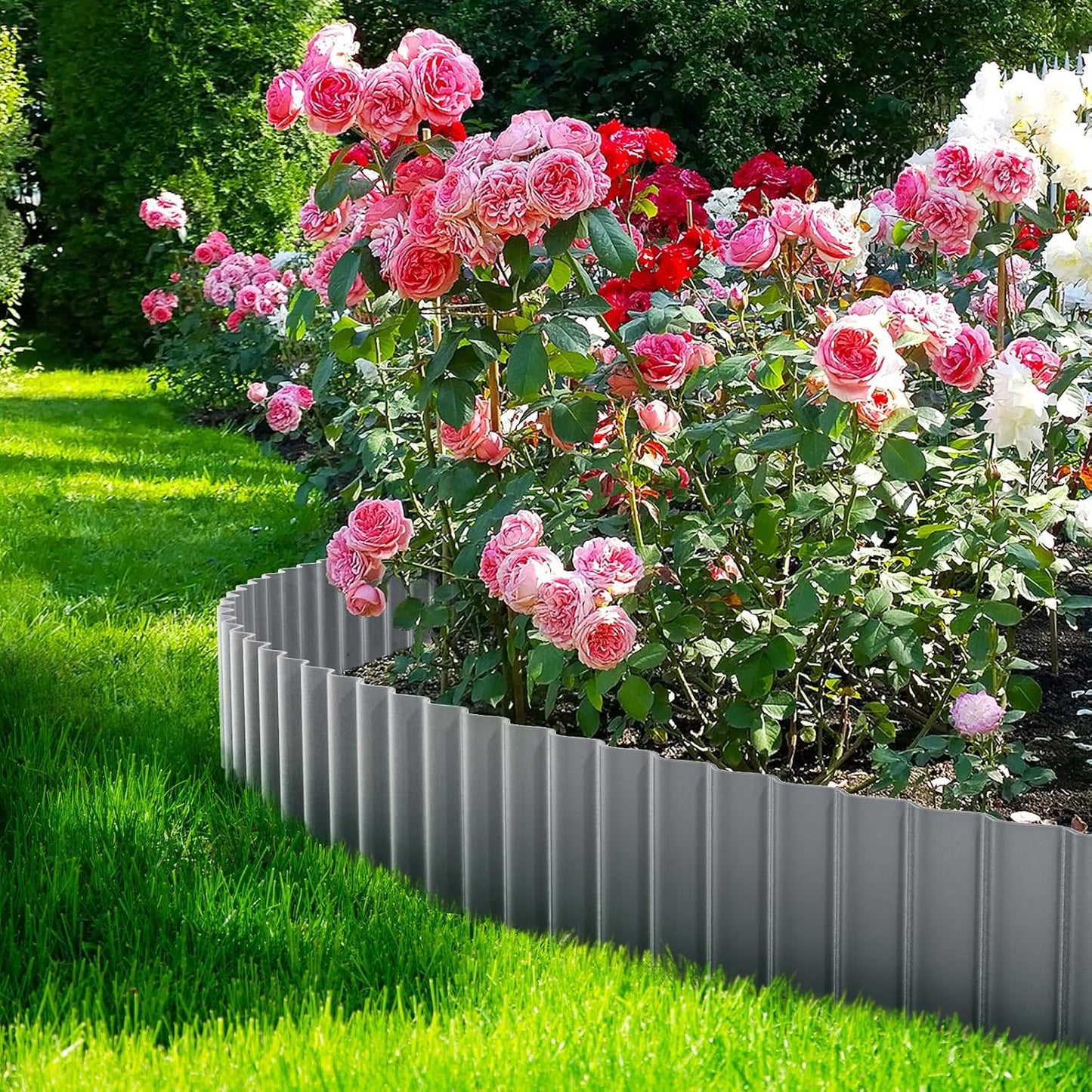 LAVEVE Corrugated Metal Garden Edging 10" x 20Ft, Landscape Edging Border for Lawn, Flower Bed, Garden Fence, Paver Edging (Light Gray)