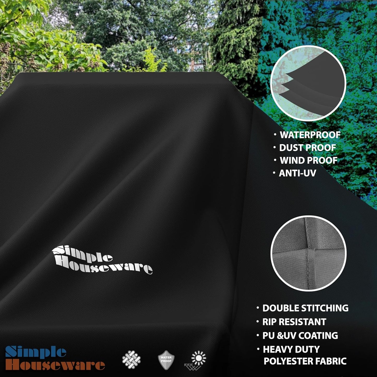 Simple Houseware 32 in. Waterproof Heavy Duty Gas BBQ Grill Cover, Weather-Resistant Polyester
