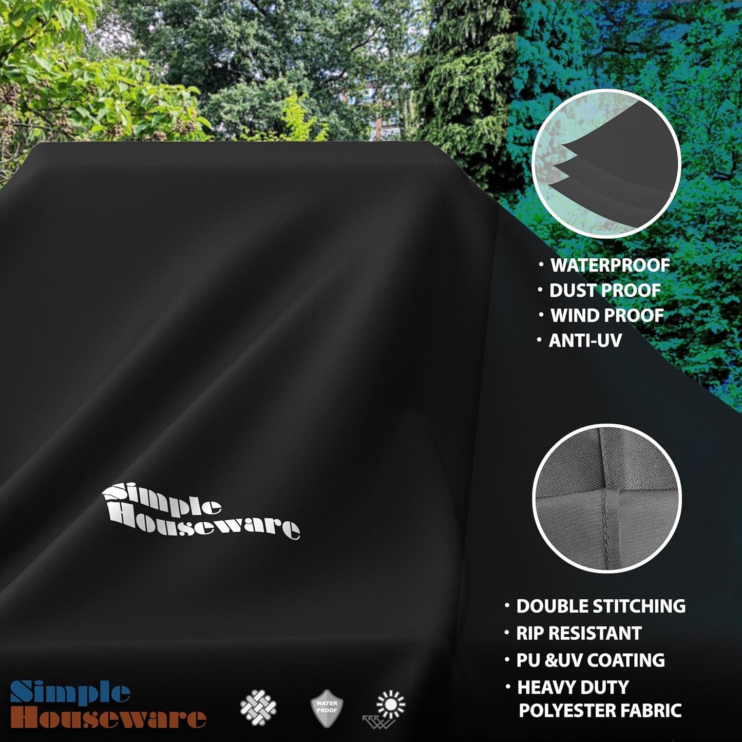 Simple Houseware 60 in. Waterproof Heavy Duty Gas BBQ Grill Cover, Weather-Resistant Polyester