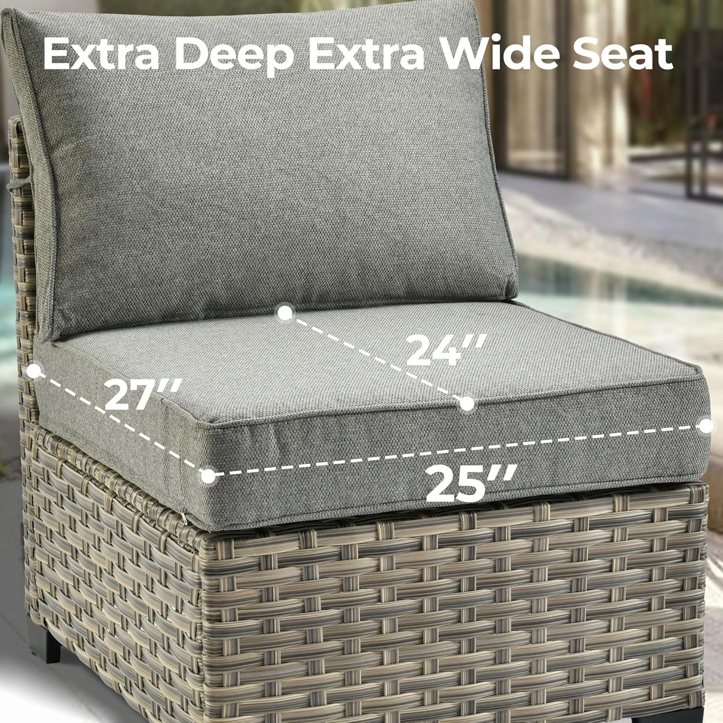 HOOOWOOO Outdoor Sectional Patio Furniture Set,7 Pieces Wicker Conversation Sets,Extra Deep Out Door Sofa Outside Furniture Couch with Ottoman,Charcoal Gray
