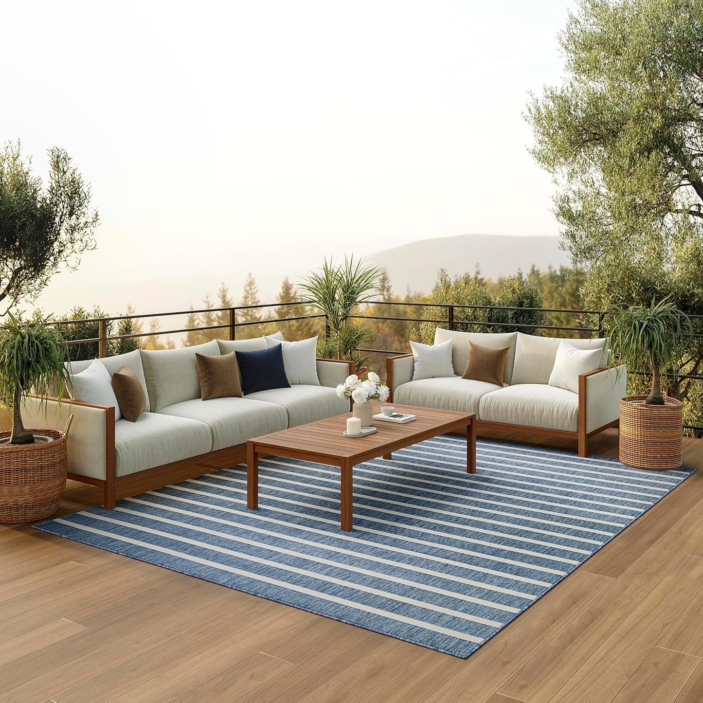 Nourison Home Positano 6' x 9' Fabric Navy Ivory Area Rug