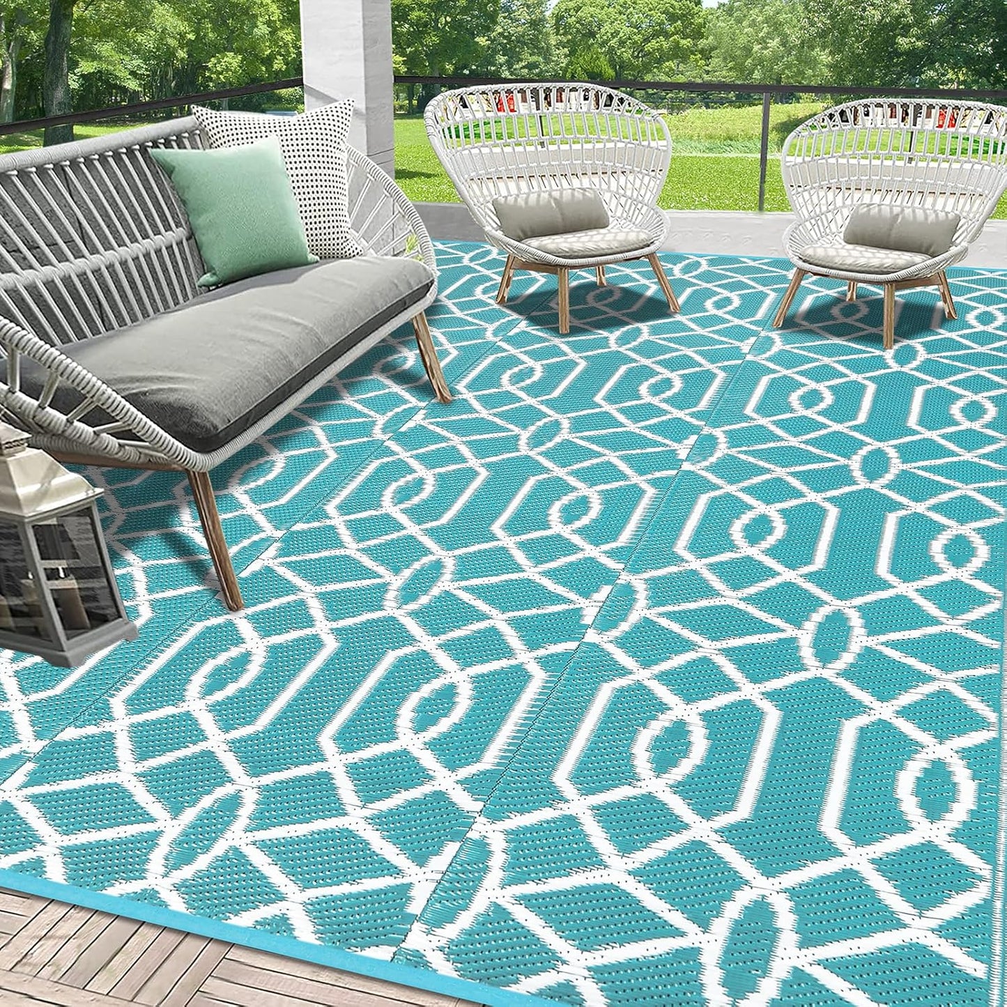 HEBE Outdoor Rug Waterproof 8x10, Reversible Plastic Straw Rug RV Camping Rug, Indoor Outdoor Patio Mat Clearance, Outside Carpet for Porch,Deck,Camper,Balcony,Backyard,Picnic