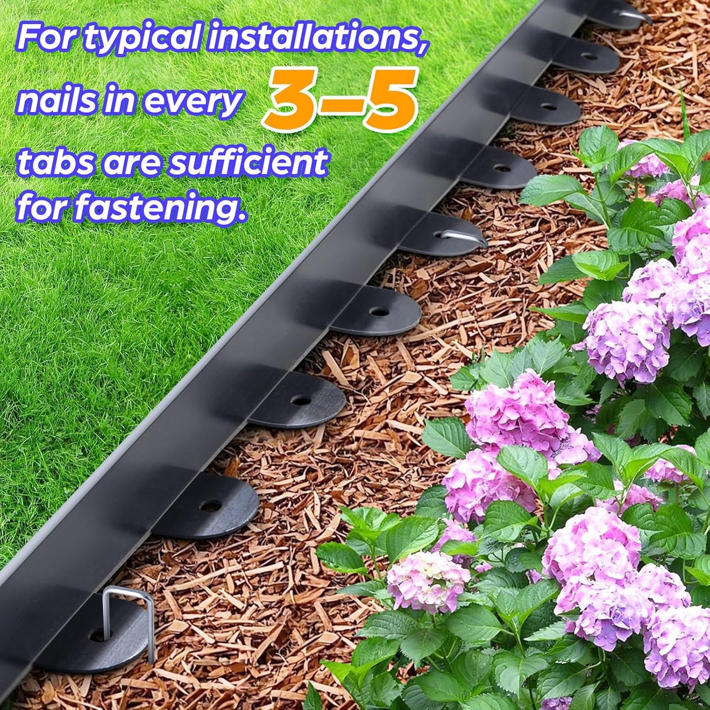 Landscape Edging, 2.0" x 40' Plastic Garden Edging with 40 Pcs Metal Spikes, Flexible Garden Border for Lawn, Landscaping, Flower Beds