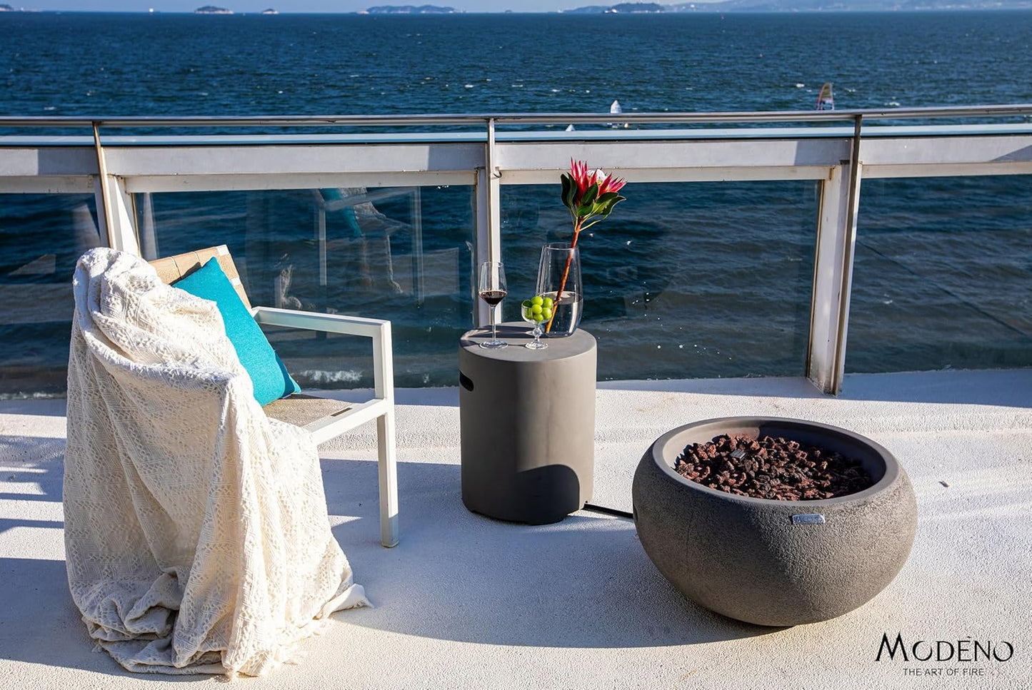 AMS Fireplace | Modeno | Newbridge | Firepit Table | Cover and Lava Rocks Included | (Fuel: Liquid Propane - Light Gray)