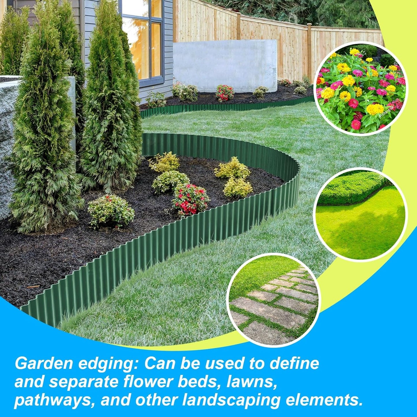 LAVEVE Corrugated Metal Garden Edging 8" x 20Ft, Landscape Edging Border for Lawn, Flower Bed, Garden Fence, Paver Edging (Green)