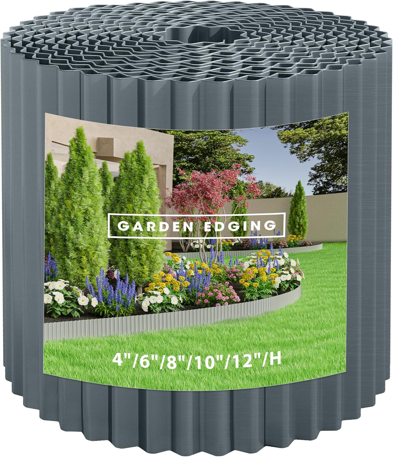 Metal Garden Edging Border, Corrugated Steel Landscaping, DIY for Lawn (Black, 10 Inch x 20FT)