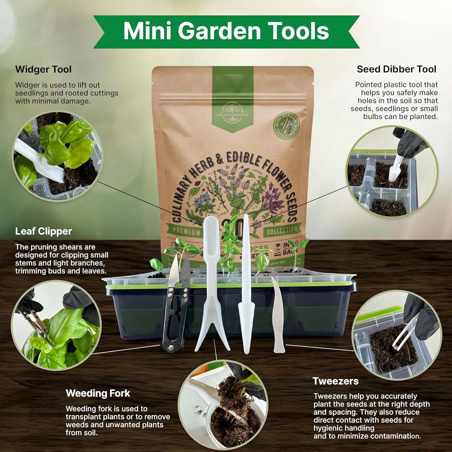 Organo Republic 20 Culinary Herbs & Edible Flower Seeds Variety Pack for Planting Indoor & Outdoor. 9500+ Non-GMO Heirloom Flower Garden Seeds: Basil, Borage, Echinacea, Lavender, Oregano & More