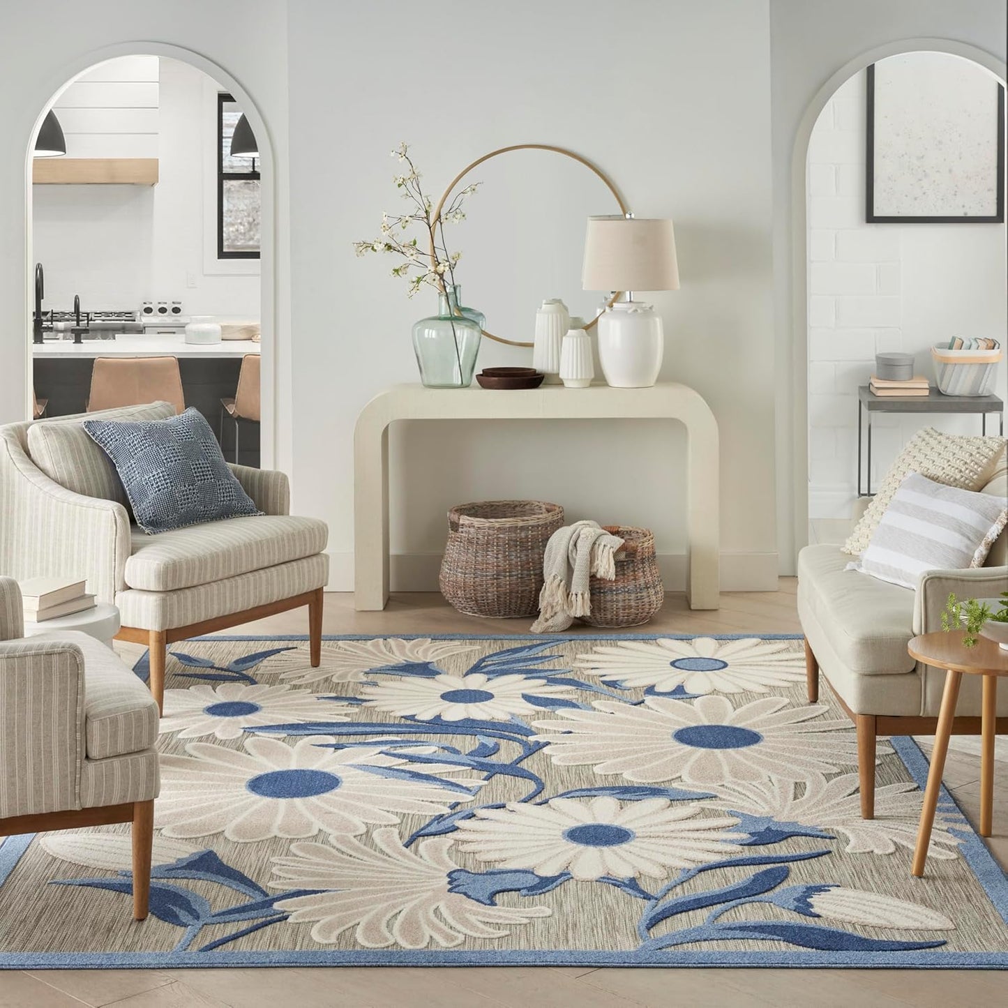 Nourison Home Aloha Indoor/Outdoor Blue/Grey 6' x 9' Area Rug, Easy Cleaning, Non Shedding, Bed Room, Living Room, Dining Room, Kitchen (6x9)