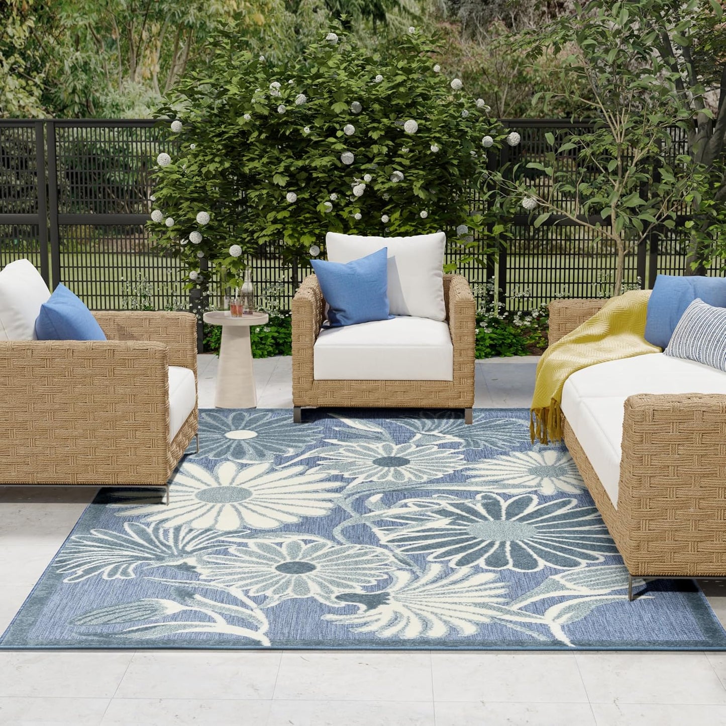 Nourison Aloha Blue 7'10" x 10'6" Area Rug - Easy Clean, Non Shedding, Bed Room, Living Room, Dining Room, Kitchen (8' x 11')