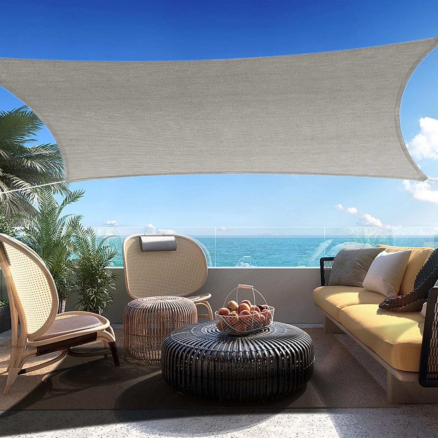 7' x 12' Gray Rectangle Sun Shade Sail SSP1212 Canopy Durable Fabric UV Block Awning,We Make Custom Orders