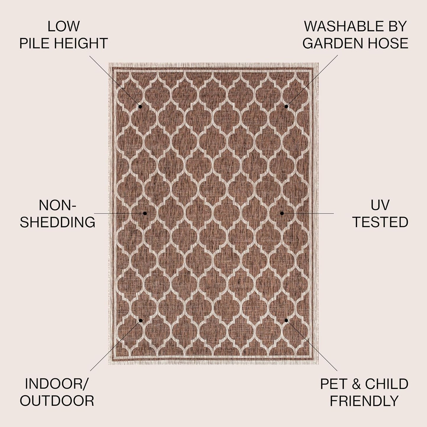 Eyely BMS109B-3R Santa Monica Trebol Moroccan Trellis Textured Weave, Pet Friendly, Non-Shedding, Stain Resistant, Easy-Cleaning, Espresso/Taupe, 3' Round, Indoor/Outdoor, Area Rug