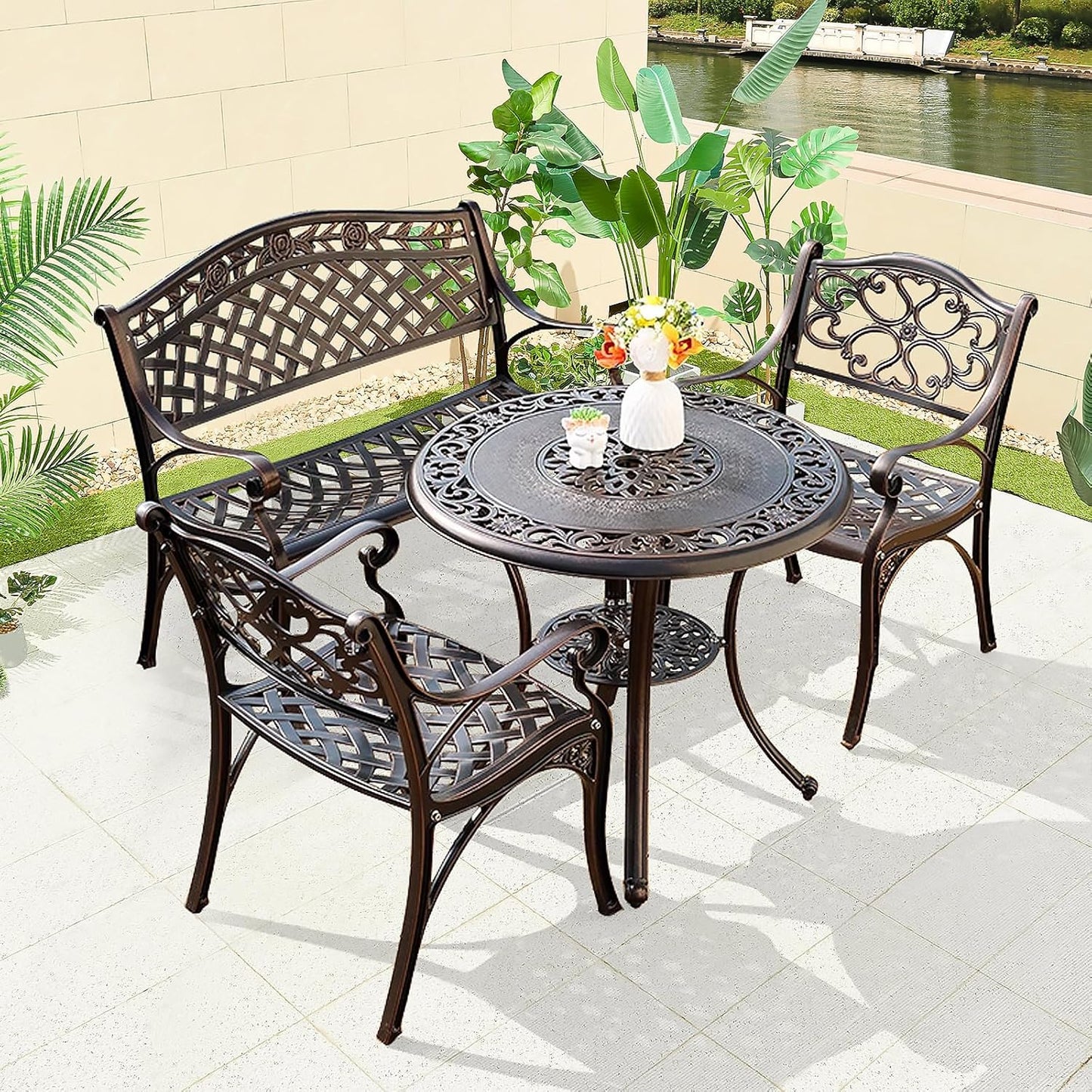 Outdoor Dining Chair Cast Aluminum Patio Chairs Set of 2 All-Weather Patio Dining Chair with Adjustable Feet for Backyard Garden (Die-Casting B Chair)