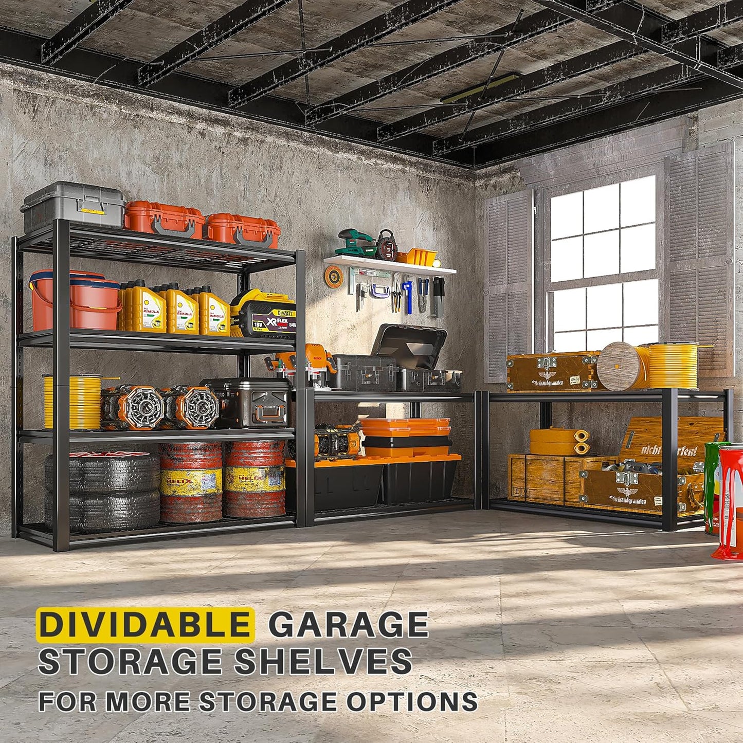 REIBII 40" W Garage Shelving 2240 LBS Storage Shelves Adjustable Metal Shelving Heavy Duty 4 Tier Metal Shelves for Garage Kitchen Pantry Warehouse Basement 40" W × 19.5" D × 59.5" H, 2 Pack