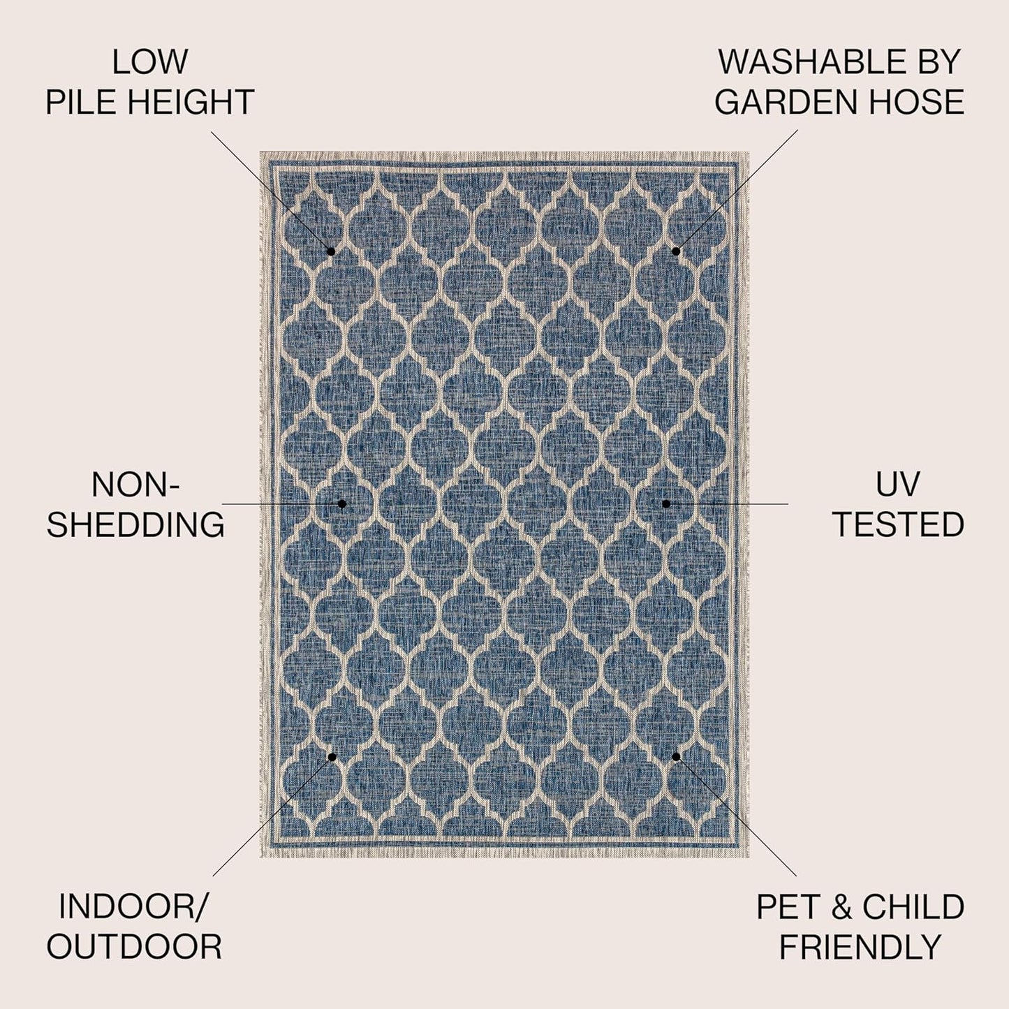 Eyely BMS109D-4R Santa Monica Trebol Moroccan Trellis Textured Weave, Pet Friendly, Non-Shedding, Stain Resistant, Easy-Cleaning, Navy/Gray, 4' Round, Indoor/Outdoor, Area Rug
